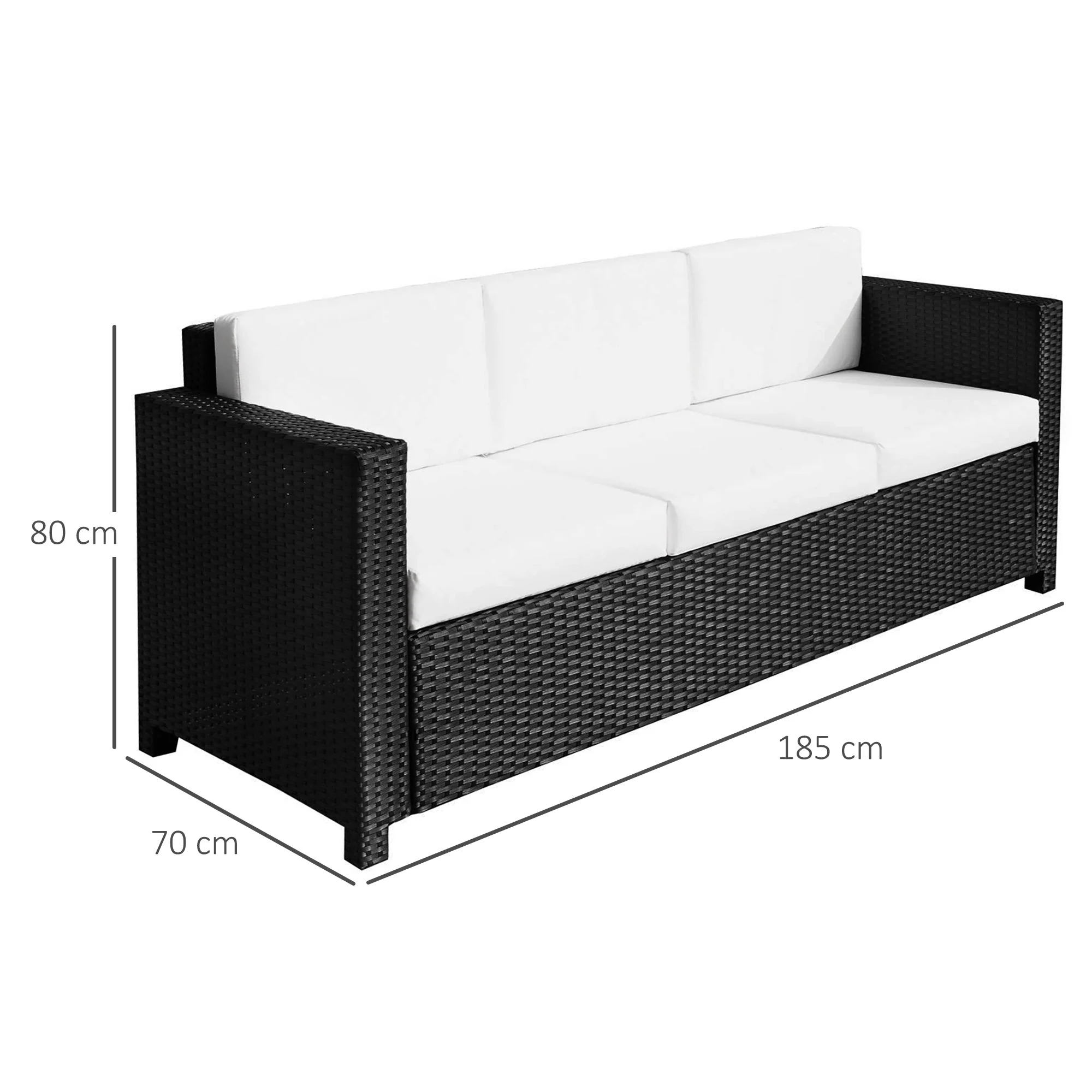 3 Seater Rattan Sofa All-Weather Wicker Weave Metal Frame Chair with Fire Resistant Cushion-Black - Image 3