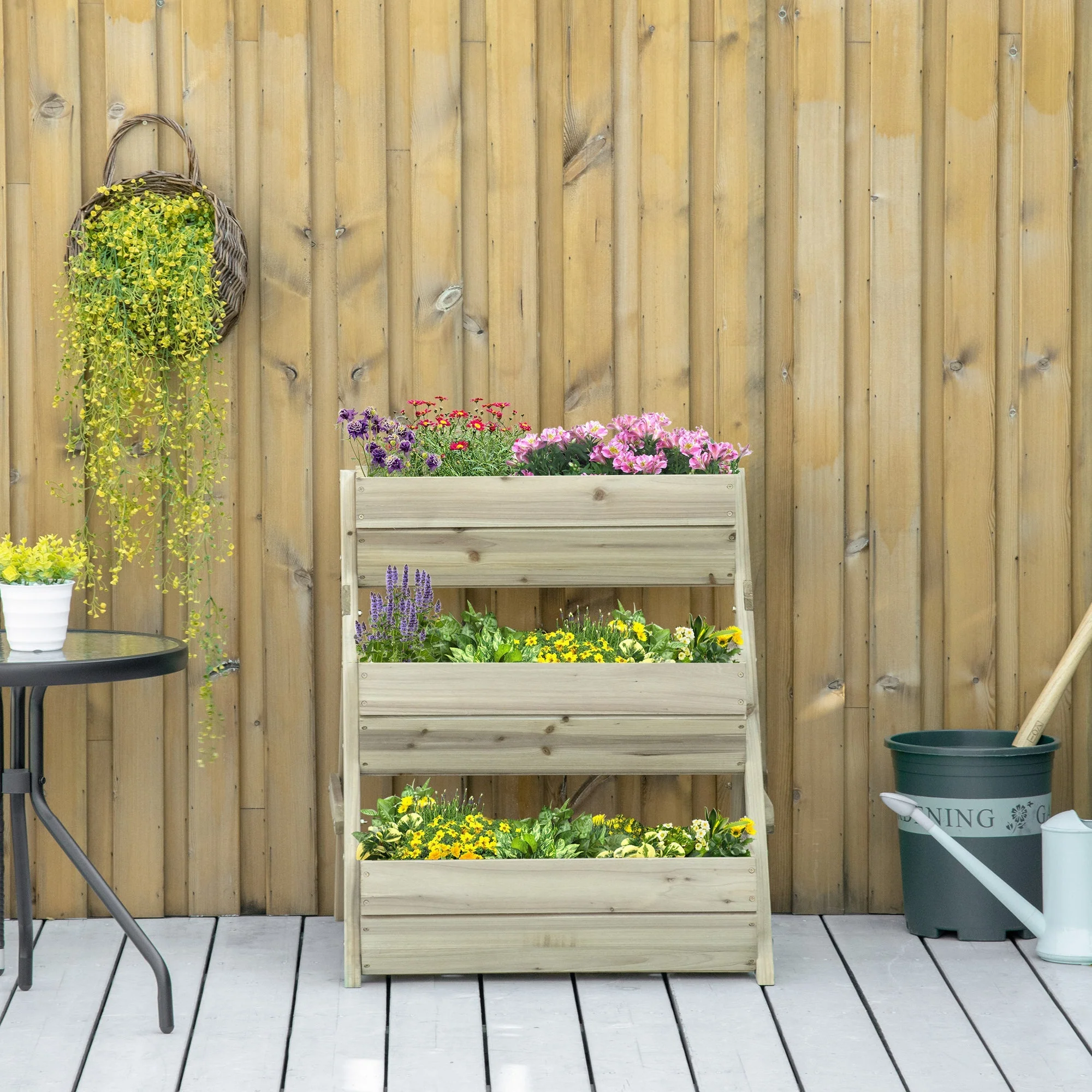 3 Tier Raised Garden Bed Wooden Elevated Planter Grow Box for Flower Herb Green - Image 2