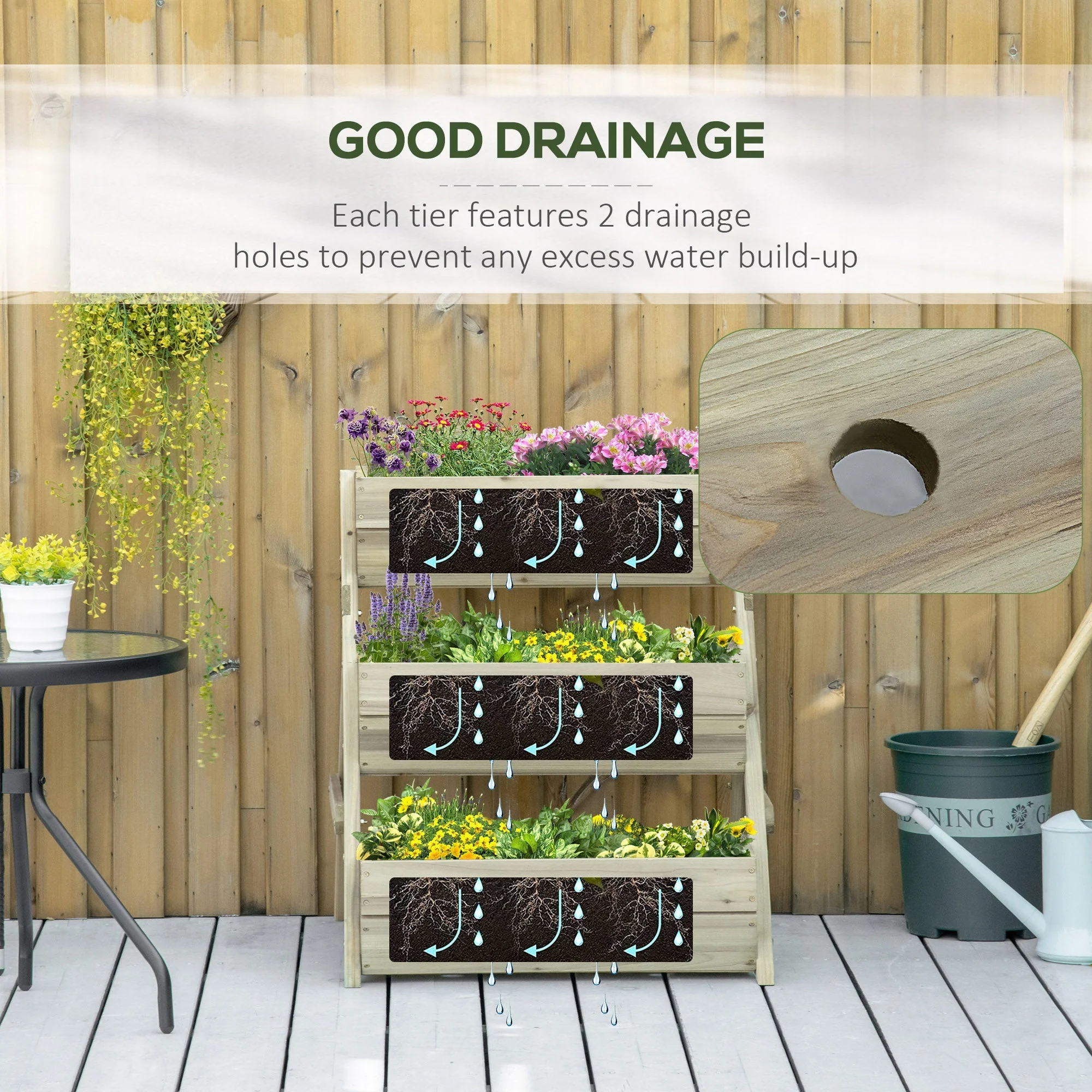 3 Tier Raised Garden Bed Wooden Elevated Planter Grow Box for Flower Herb Green - Image 5