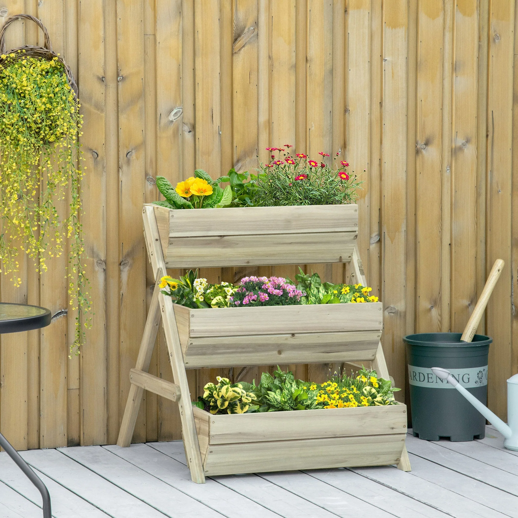 3 Tier Raised Garden Bed Wooden Elevated Planter Grow Box for Flower Herb Green - Image 9