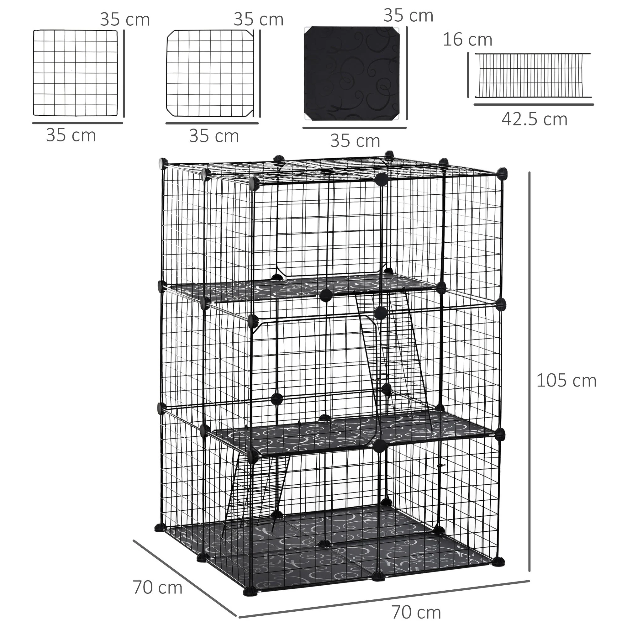 3 Tier Small Animal Cage Black by Pawhut - Image 3