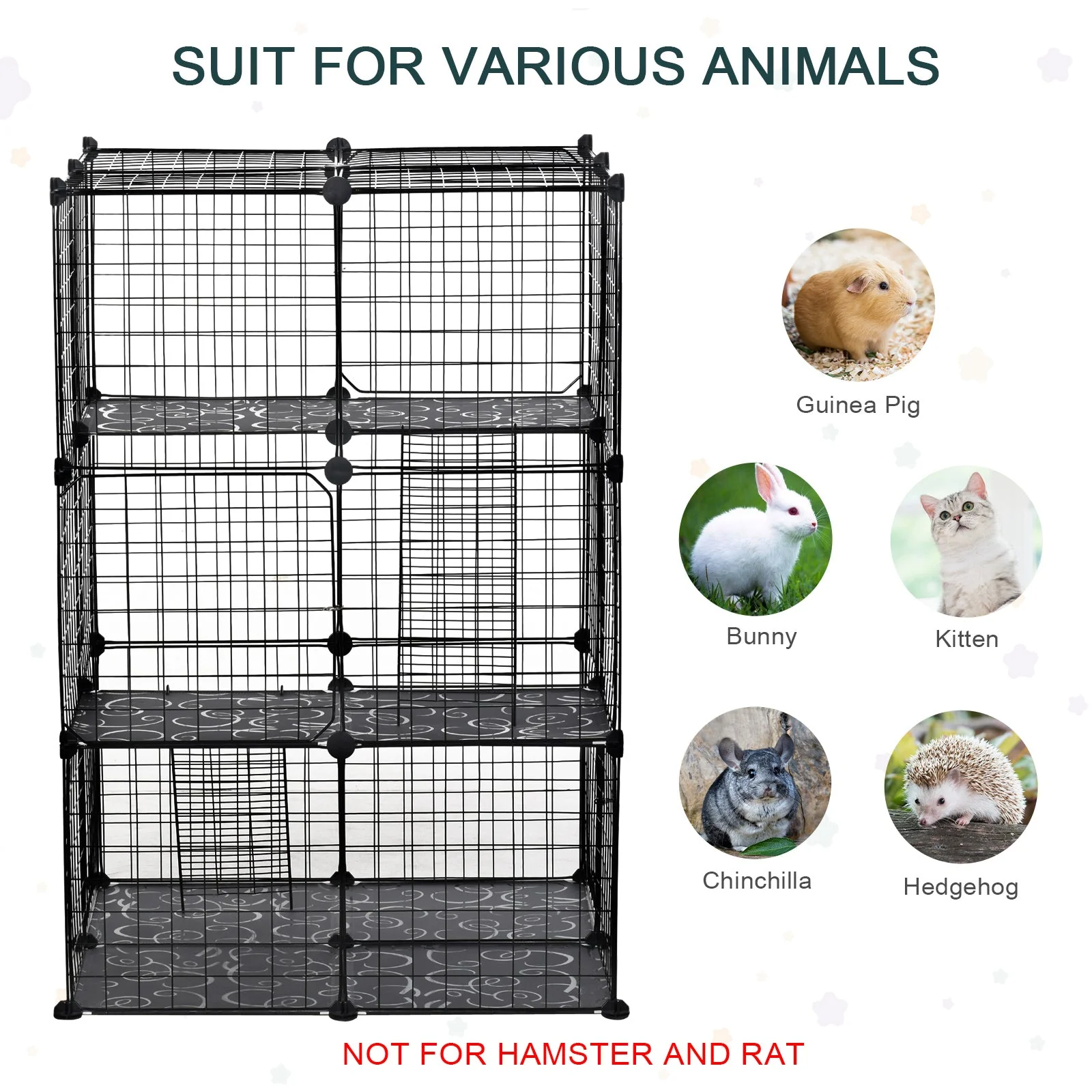 3 Tier Small Animal Cage Black by Pawhut - Image 5