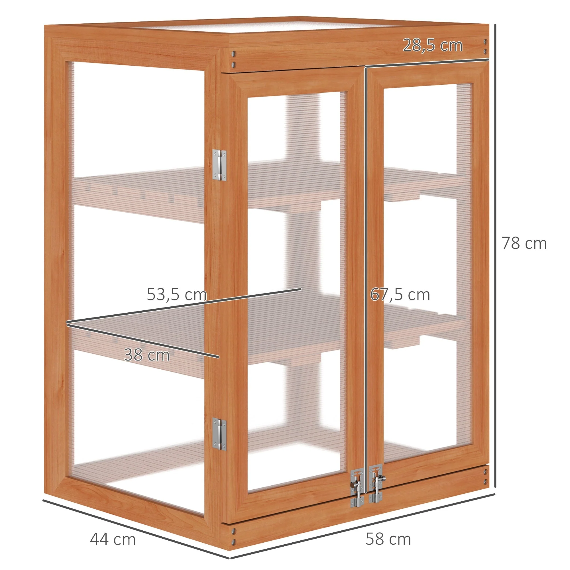 3-tier Wood Greenhouse Garden Polycarbonate Cold Frame Balcony Grow House w/ Storage Shelf for Plants - Image 3