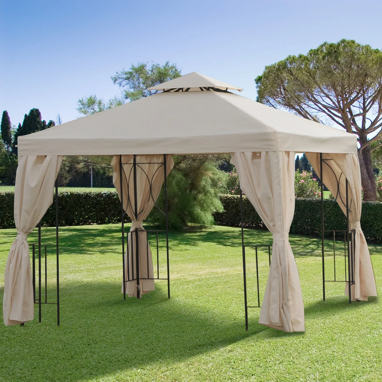 3 x 3 m Garden Metal Gazebo Marquee Patio Wedding Party Tent Canopy Shelter with Pavilion Sidewalls Beige - Image 2