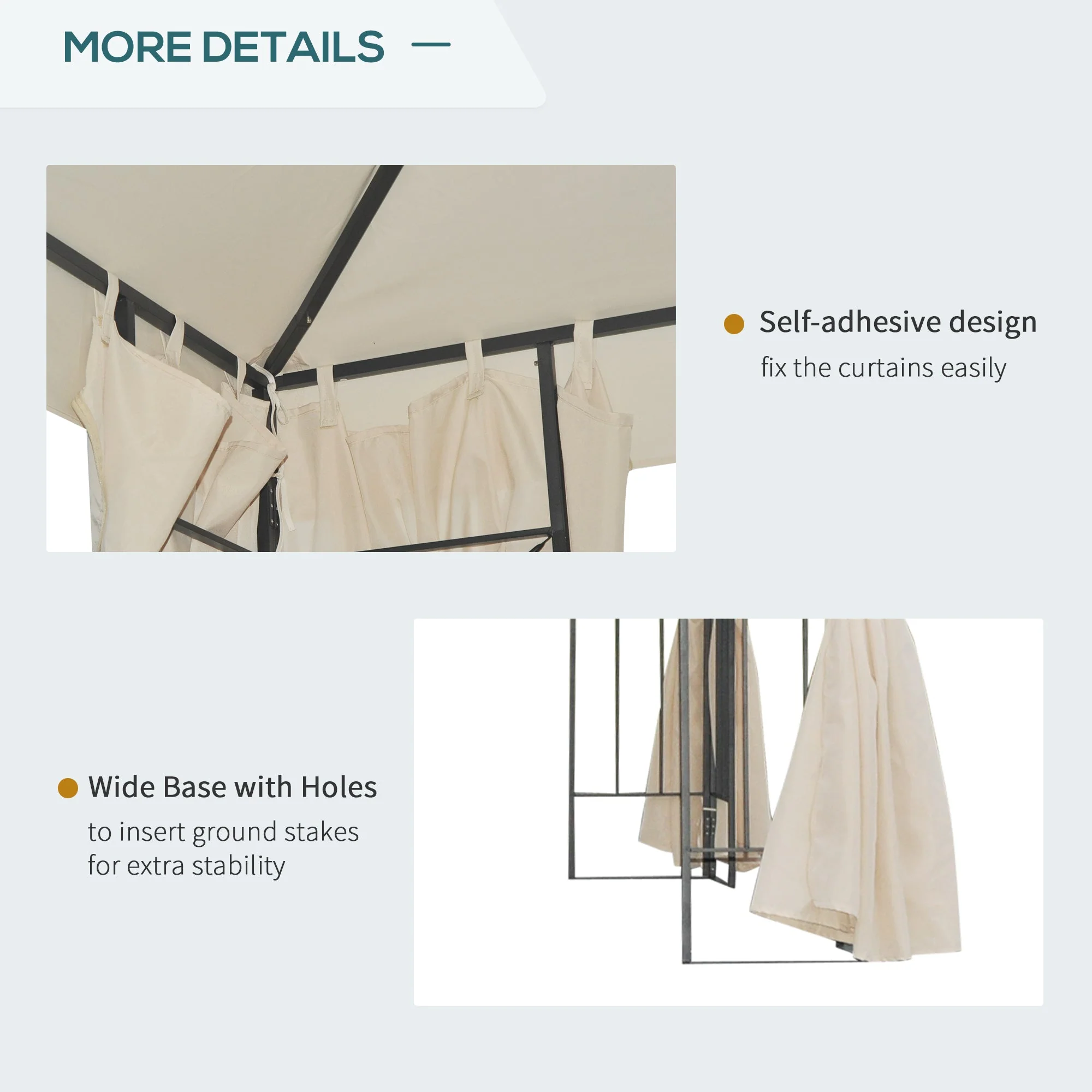 3 x 3 m Garden Metal Gazebo Marquee Patio Wedding Party Tent Canopy Shelter with Pavilion Sidewalls Beige - Image 5