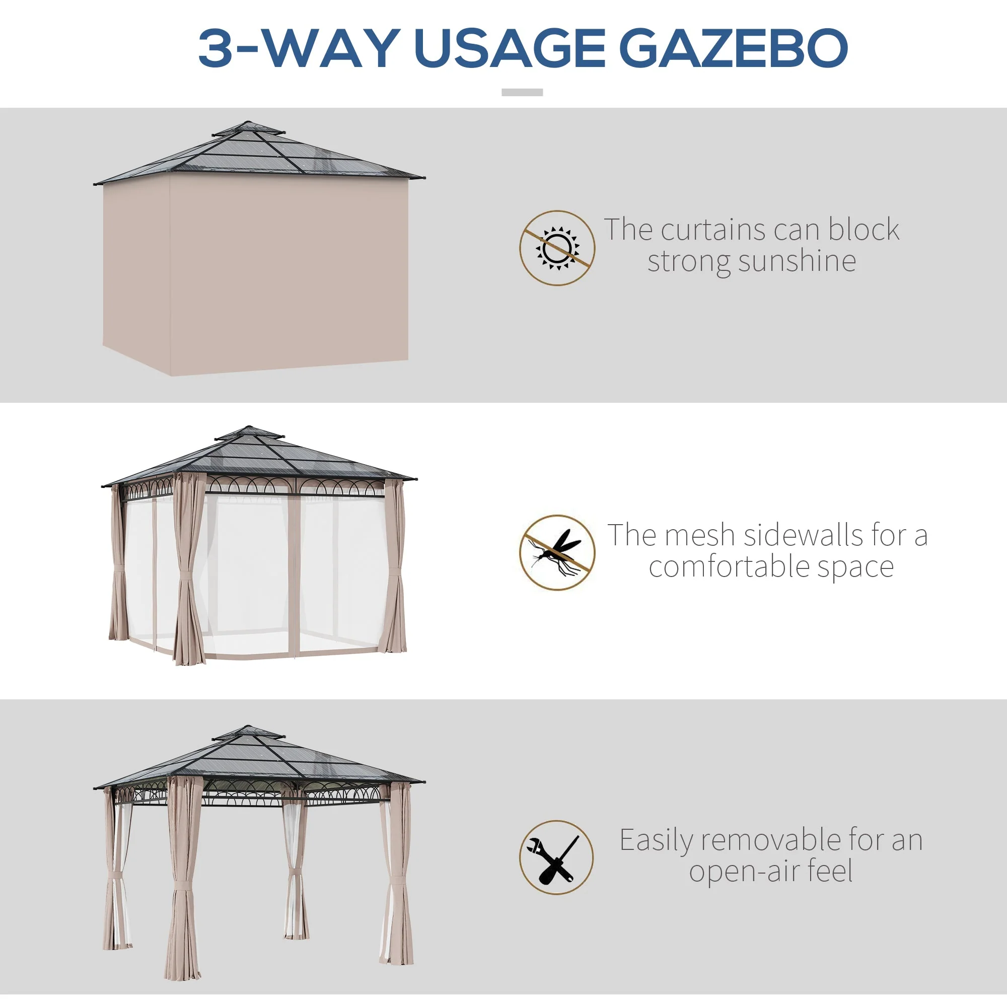 3 x 3 M Outdoor Polycarbonate Gazebo - Image 5