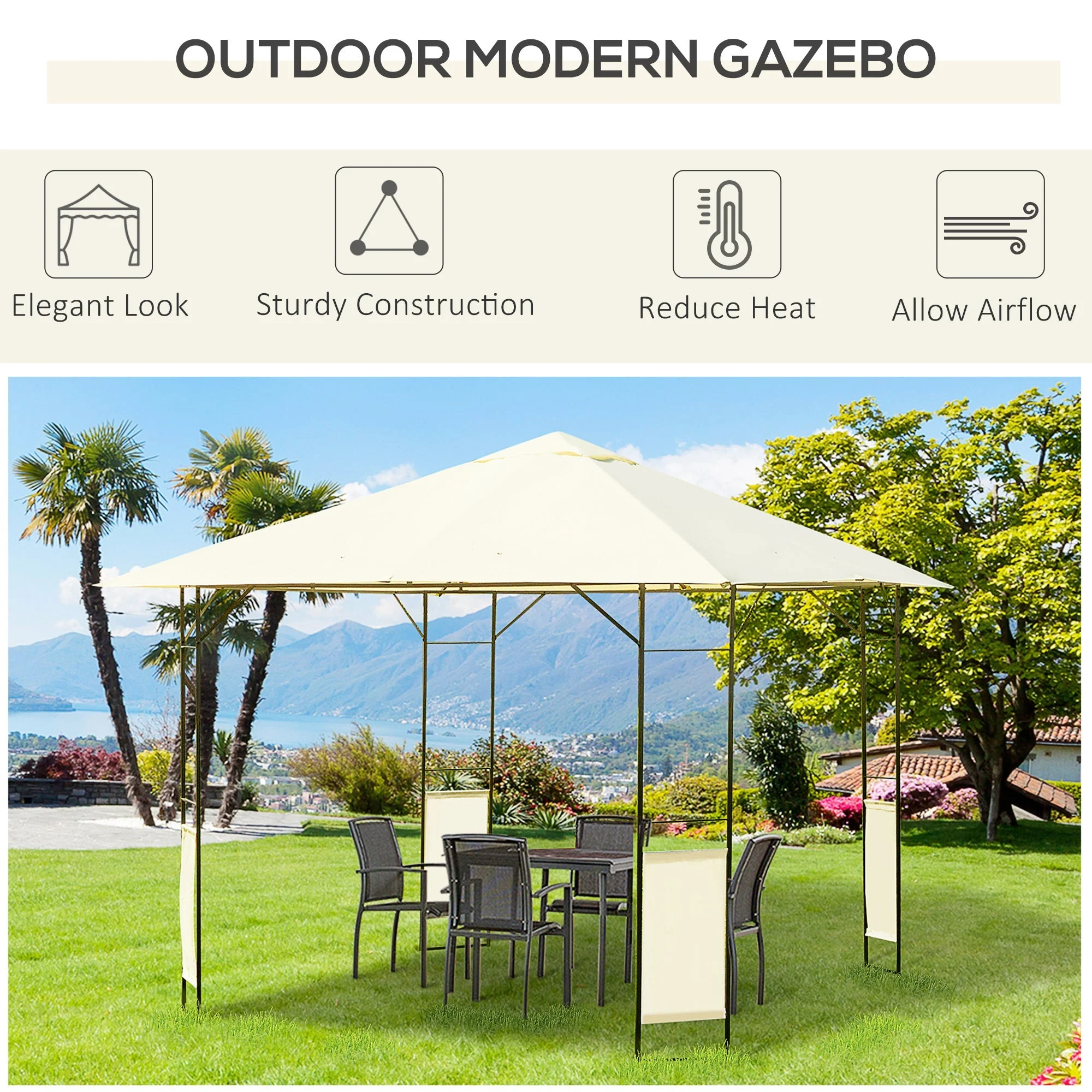 3 x 3 Meters Patio Garden Metal Gazebo Marquee Steel Frame with Canopy Awning Tent Water Resistant Cream - Image 4