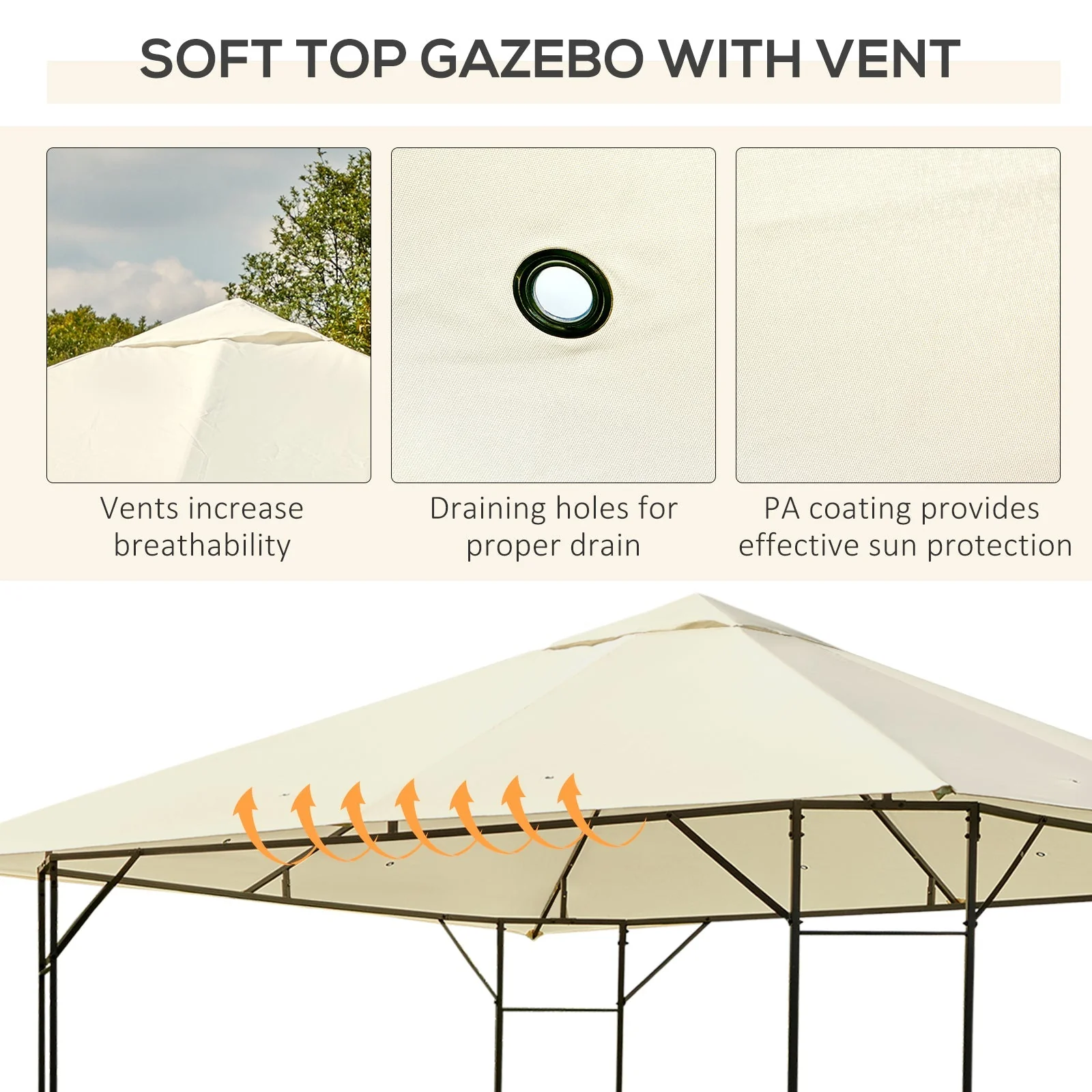 3 x 3 Meters Patio Garden Metal Gazebo Marquee Steel Frame with Canopy Awning Tent Water Resistant Cream - Image 5