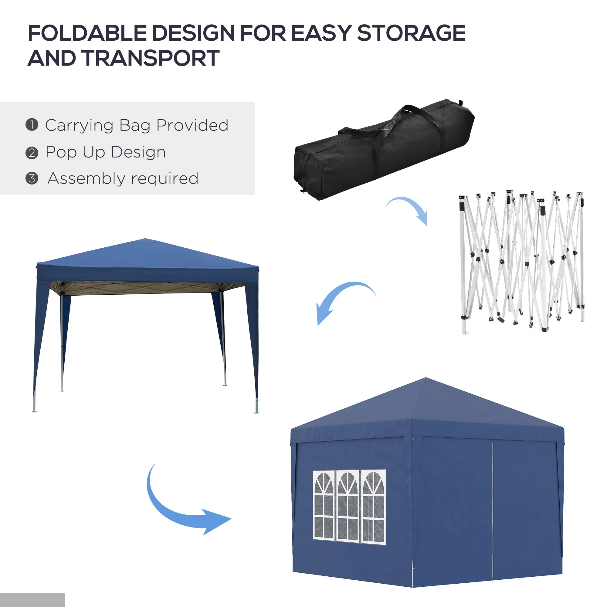 3 x 3 Meters Pop Up Water Resistant Gazebo Wedding Camping Party Tent Canopy Marquee with Carry Bag and 2 Windows - Image 6