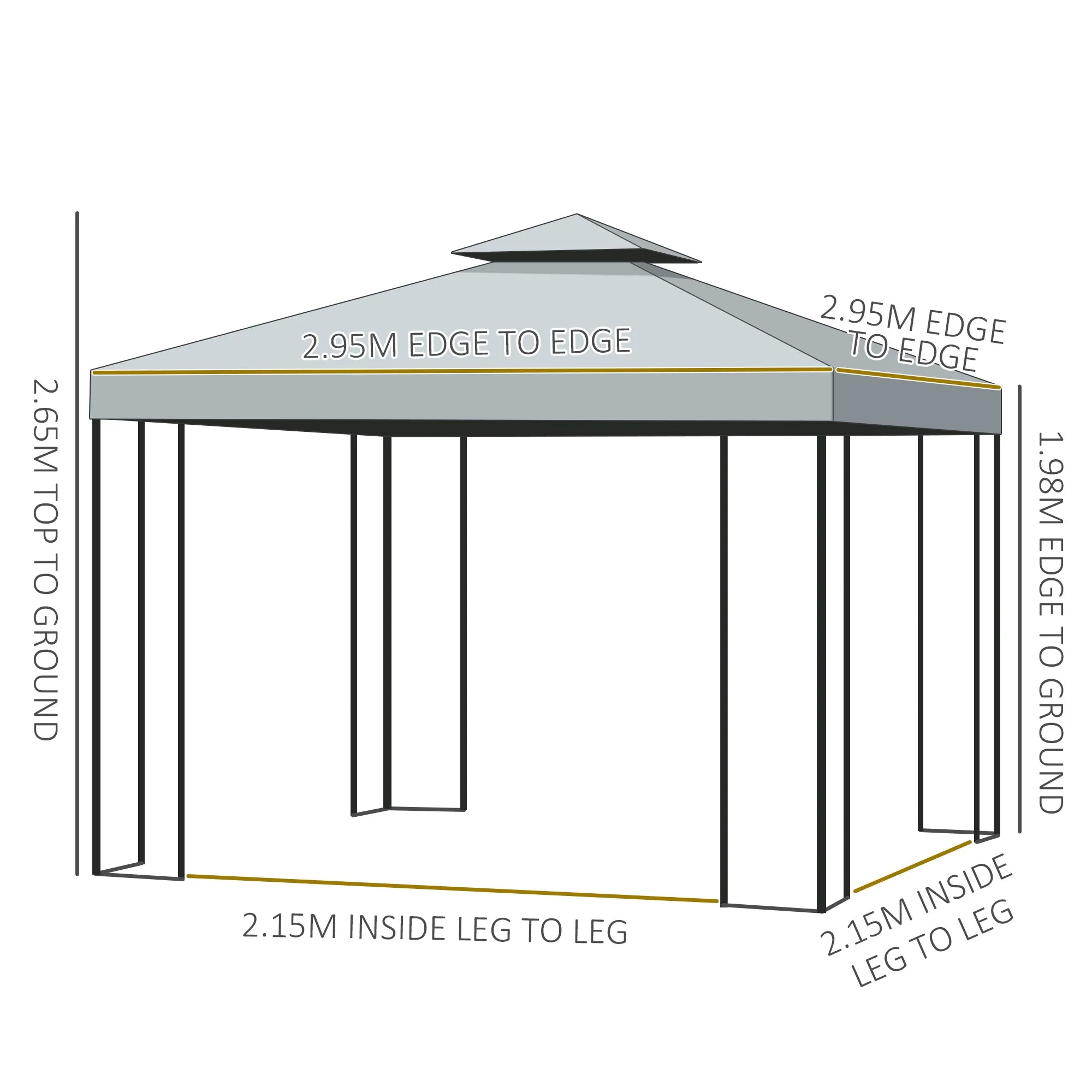 3 x 3M Metal Gazebo Garden Marquee Patio Tent Pavilion Canopy Sun Shade Shelter - Image 3