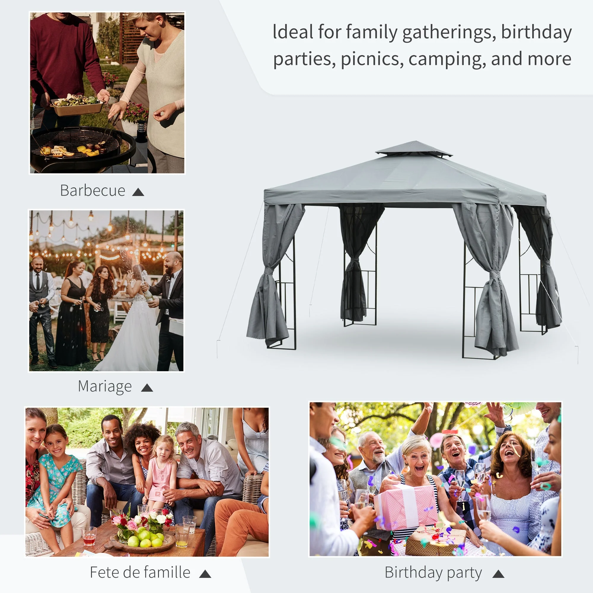 3 x 3M Metal Gazebo Garden Marquee Patio Tent Pavilion Canopy Sun Shade Shelter - Image 7