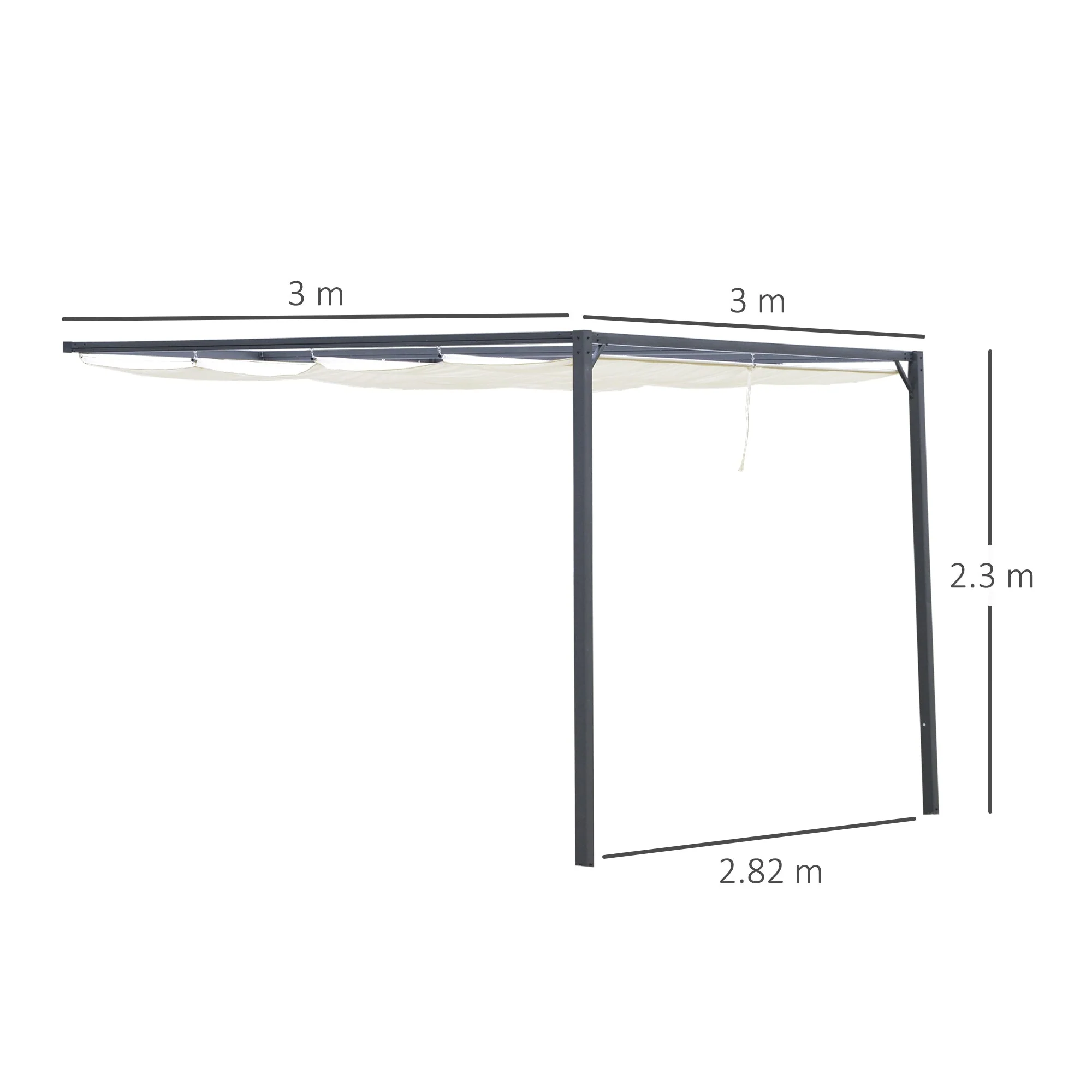 3 x 3M Outdoor Pergola Retractable Canopy Wall Mounted Gazebo Patio Shelter Sun Shade - Image 3
