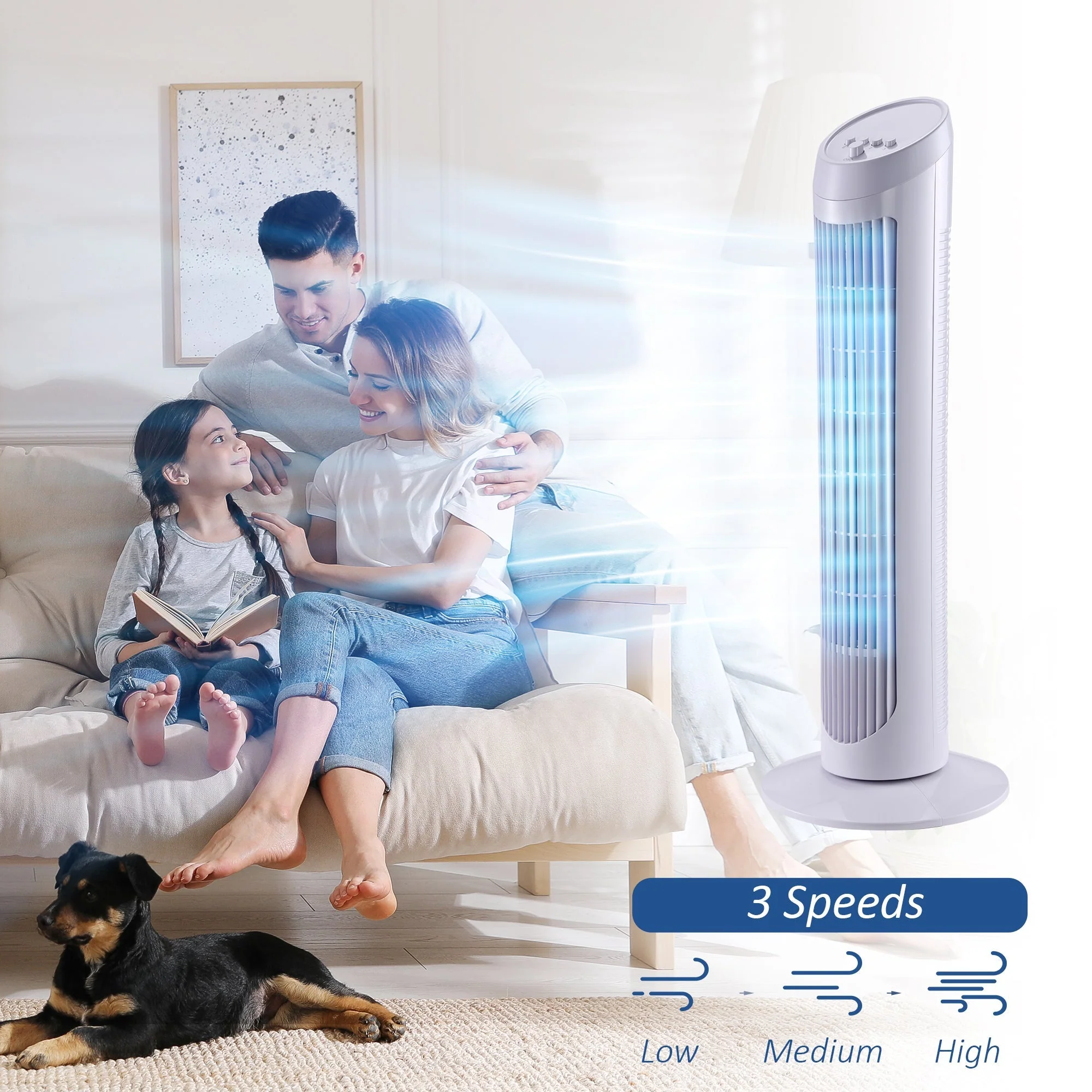 30" Oscillating Tower Fan 3 Speed Mode Ultra Slim Indoor Air Refresher Cooling Machine Noise Reduction - White - Image 5
