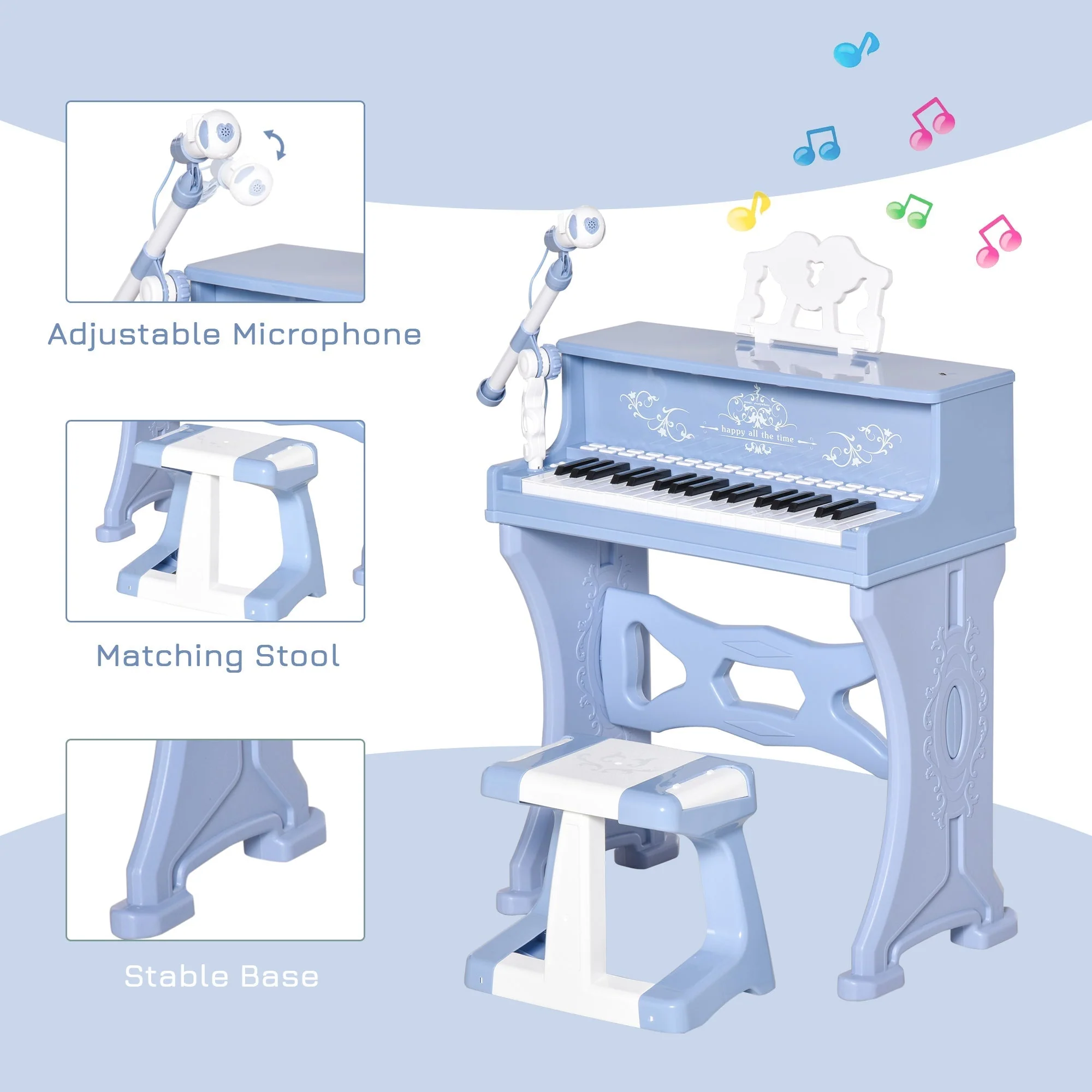 37 Key Kids Battery Keyboard Mini Grand Piano Stool Microphone Musical Toy - Image 4