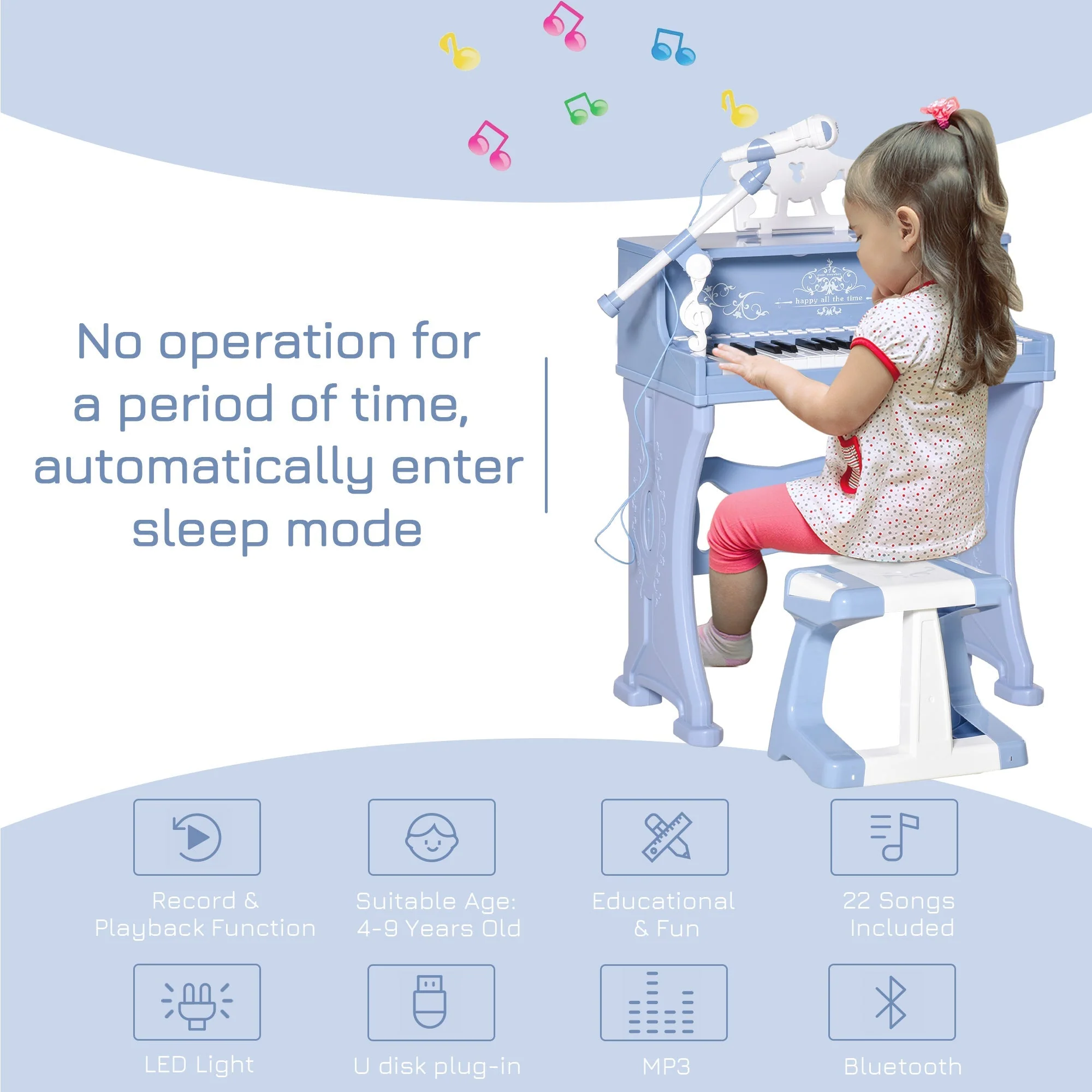37 Key Kids Battery Keyboard Mini Grand Piano Stool Microphone Musical Toy - Image 5