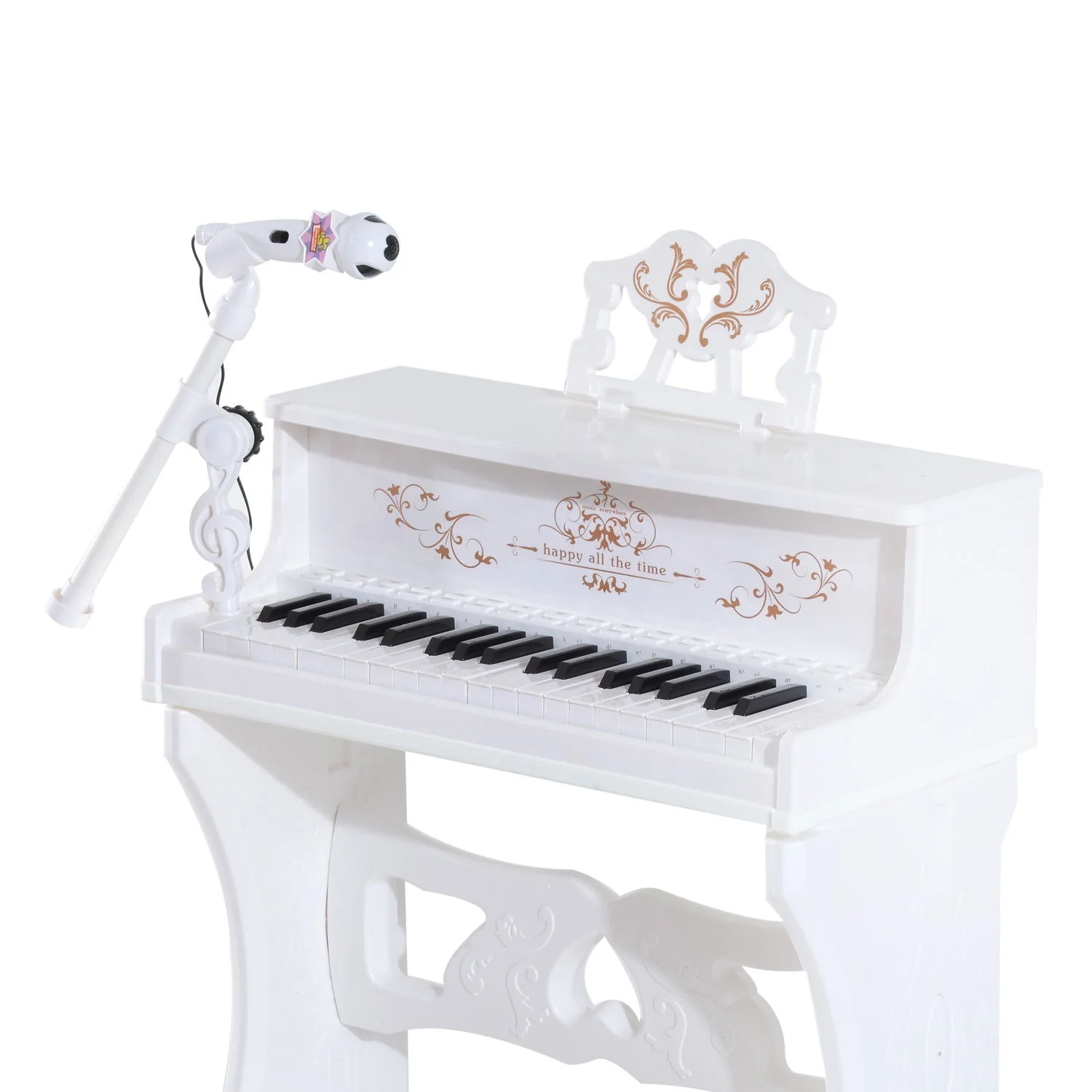 37 Keys Kids Piano Mini Electronic Keyboard Light Kids Musical Instrument Educational Game Children Grand Piano Toy Set w/Stool & Microphone & Music Stand White - Image 8