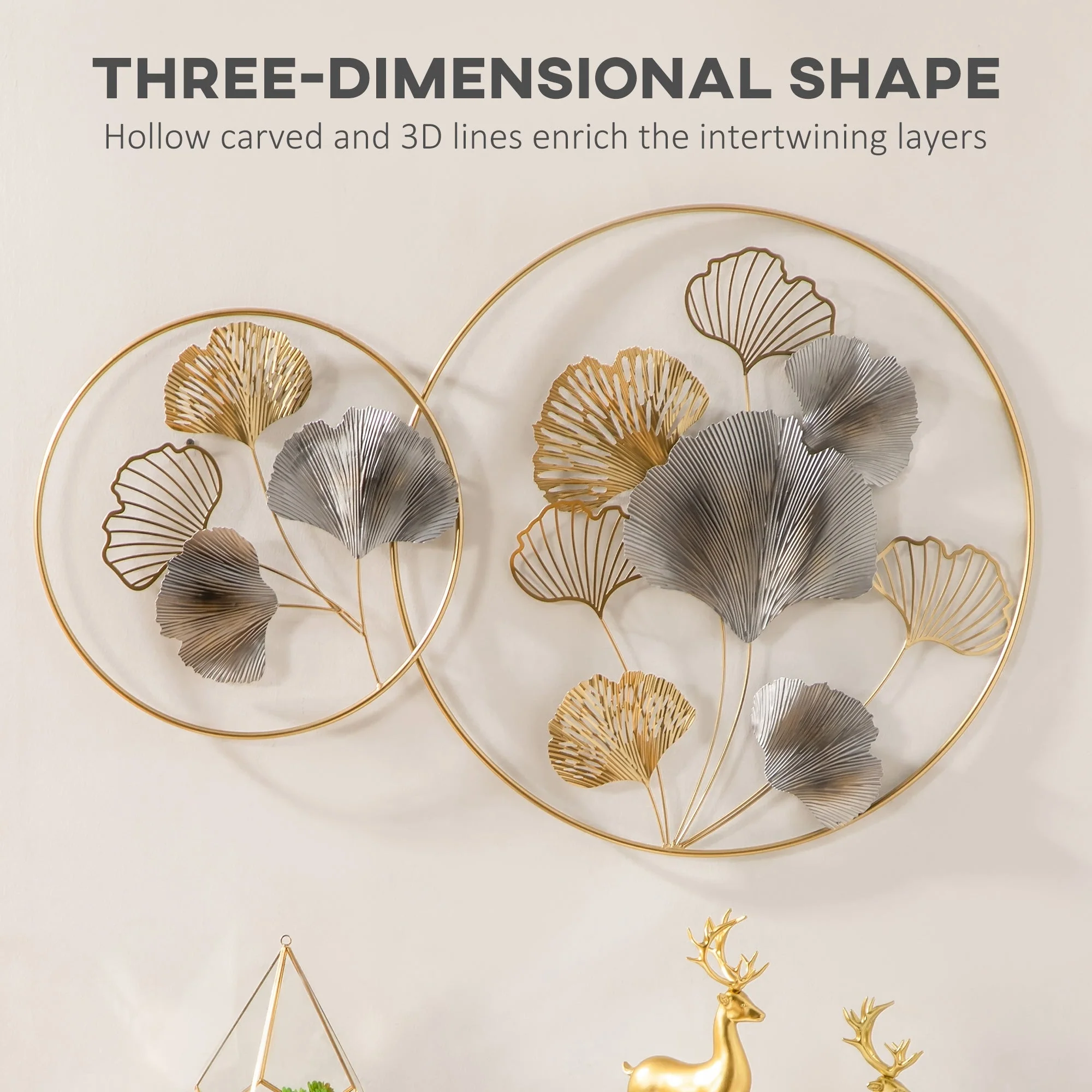 3D Metal Wall Art Modern Ginkgo Leaves Hanging Wall Sculptures Home Decor for Living Room Bedroom Dining Room - Image 4