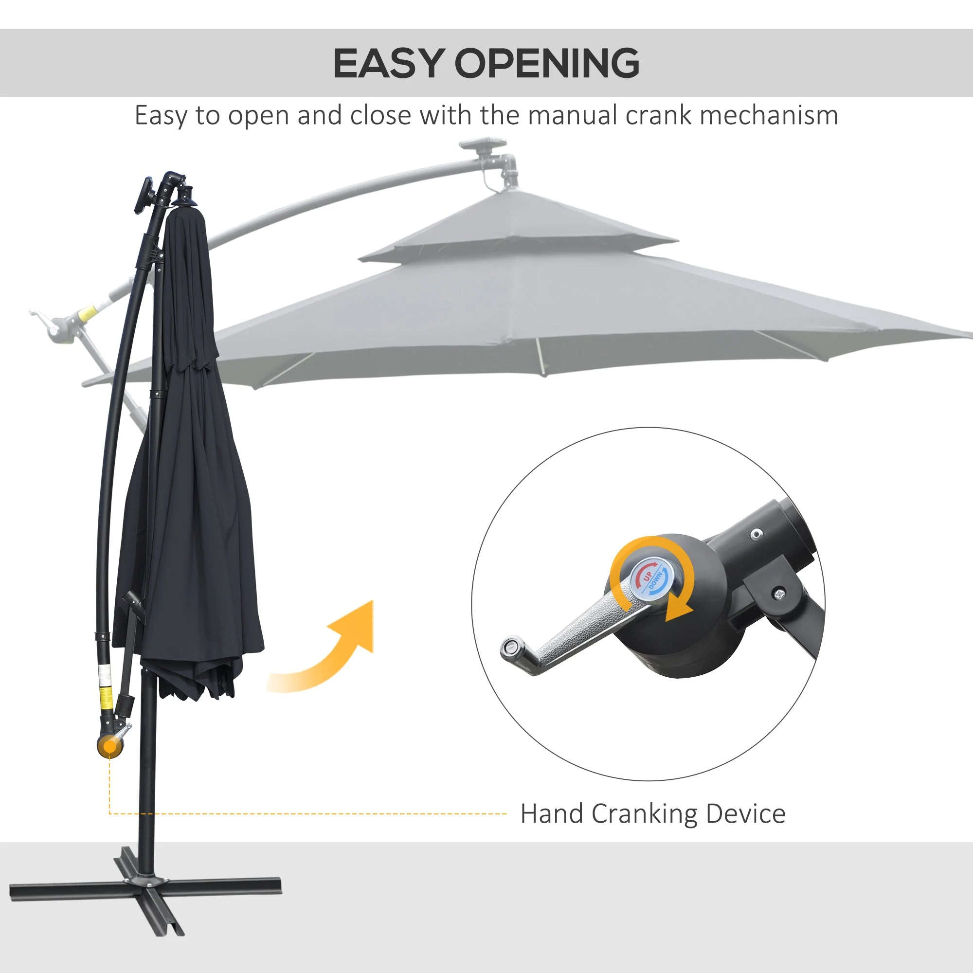 3M Cantilever Banana Parasol Hanging Umbrella with LED Solar lights - Image 4