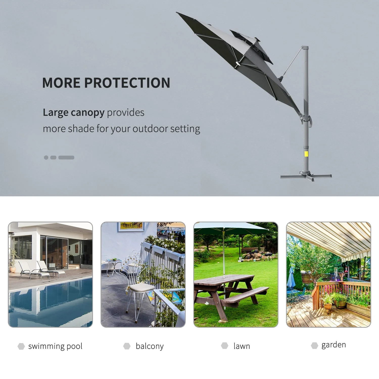 3m Cantilever Parasol w/ Solar Lights Power Bank Base 360° Spin Dark Grey - Image 8