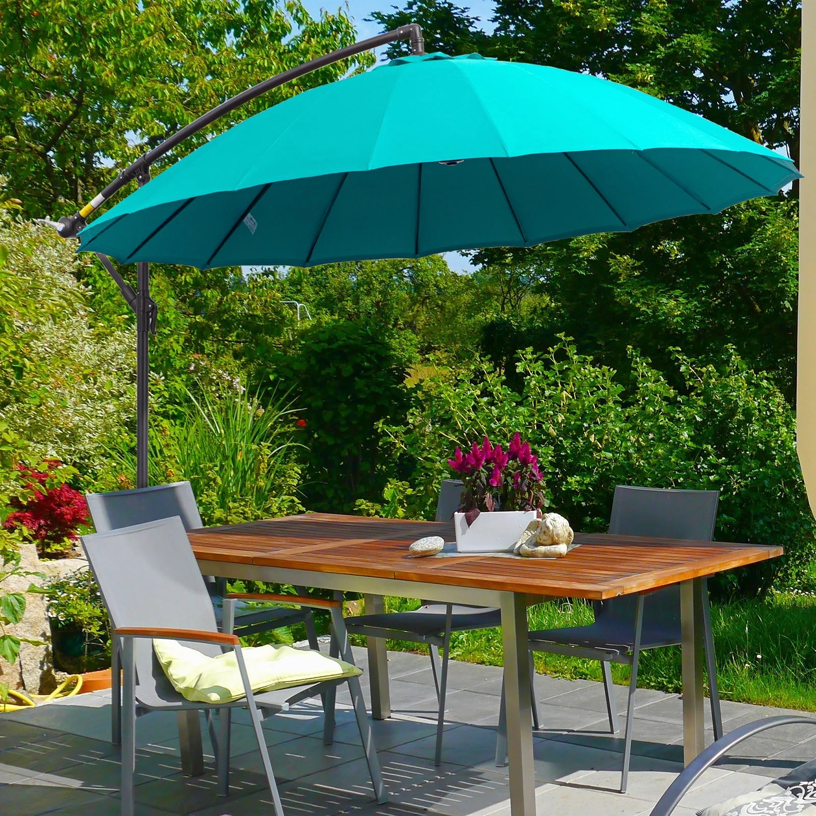 3M Cantilever Umbrella 18 Ribs & Vents Adjustable Angle for Patio Green - Image 2