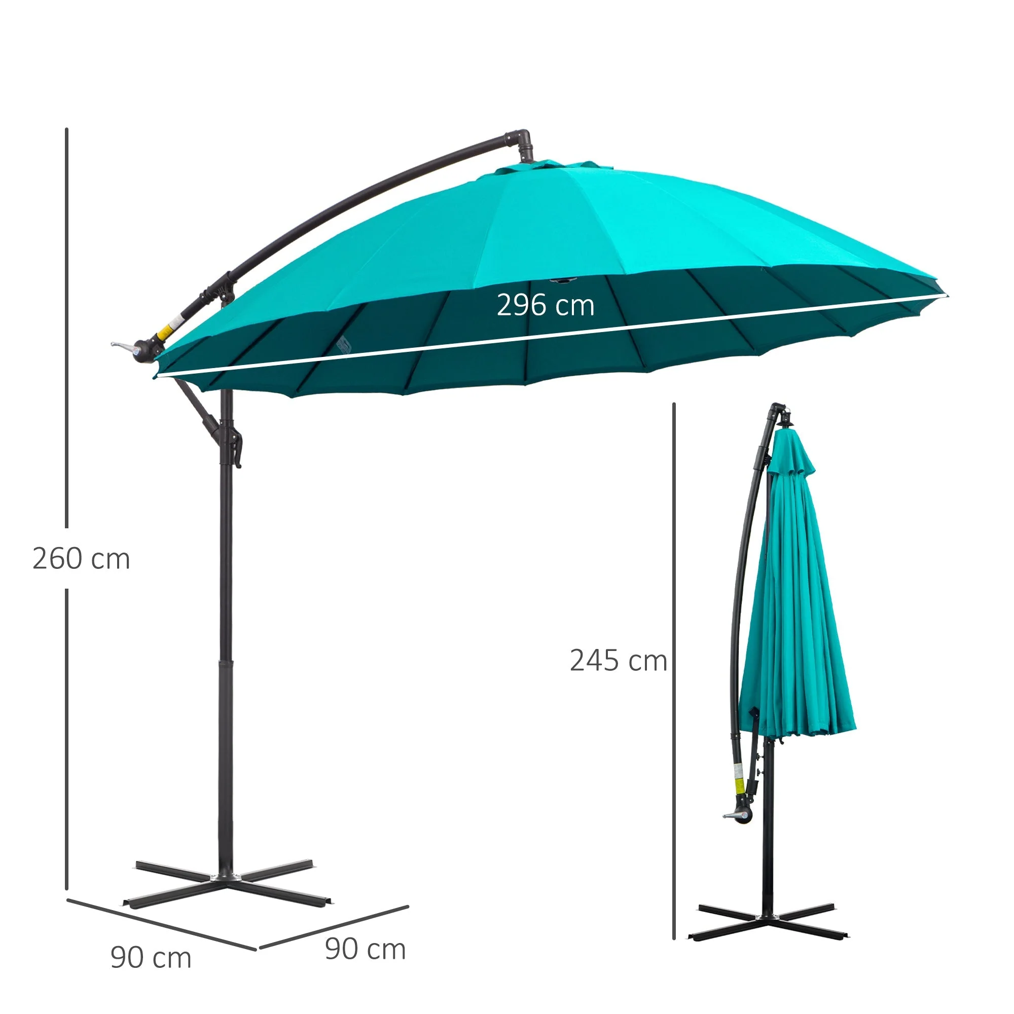 3M Cantilever Umbrella 18 Ribs & Vents Adjustable Angle for Patio Green - Image 3