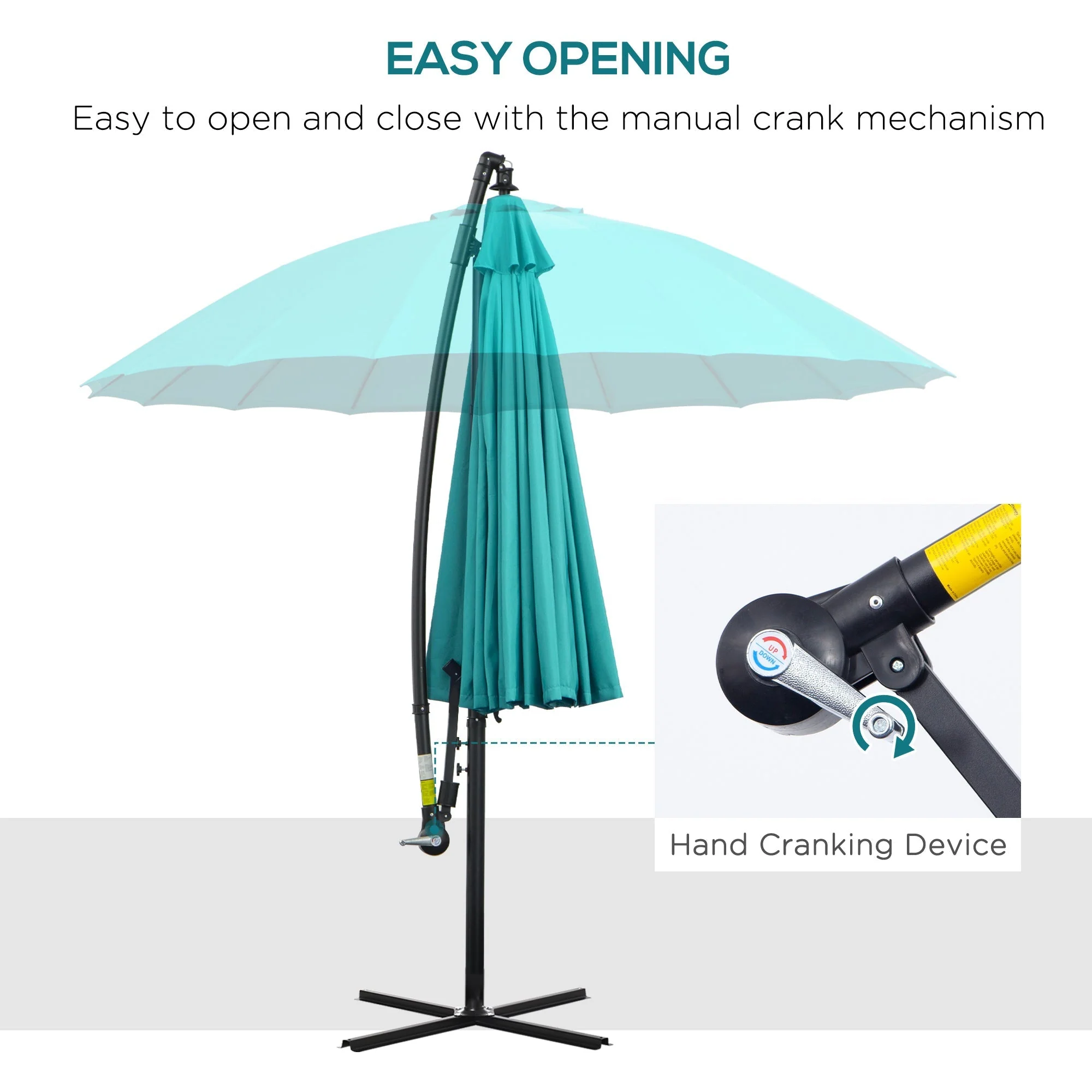3M Cantilever Umbrella 18 Ribs & Vents Adjustable Angle for Patio Green - Image 4