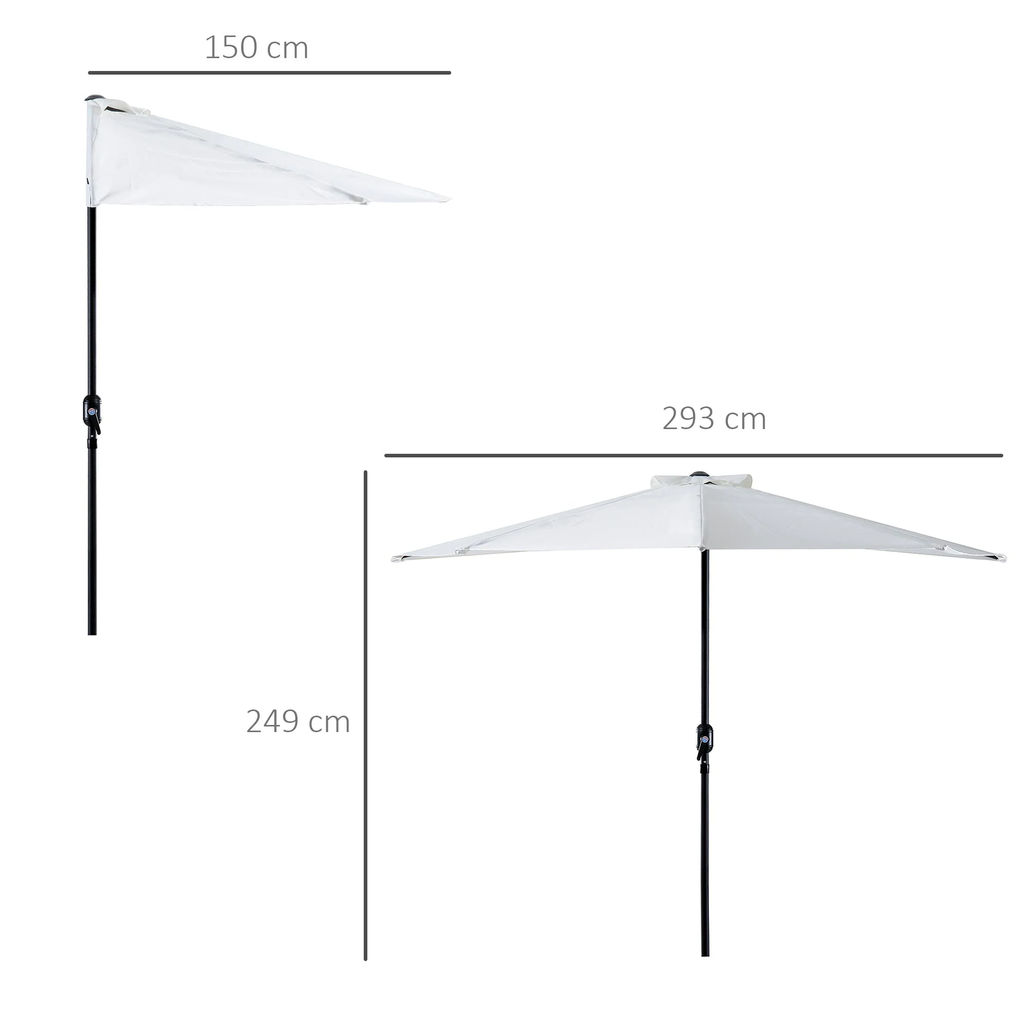 3M Half Parasol Semi Round Umbrella Patio Metal Frame Crank Handle for Balcony-- NO BASE INCLUDED - Image 2