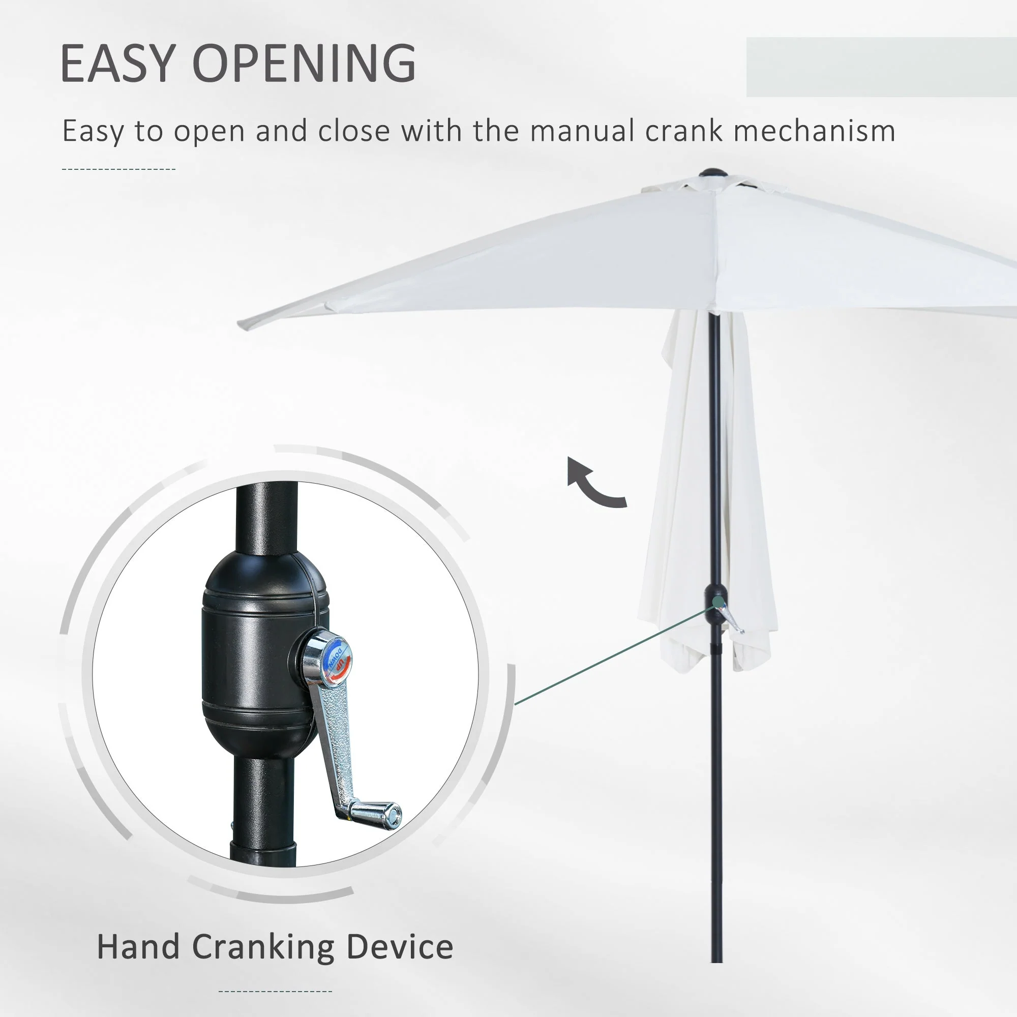 3M Half Parasol Semi Round Umbrella Patio Metal Frame Crank Handle for Balcony-- NO BASE INCLUDED - Image 3