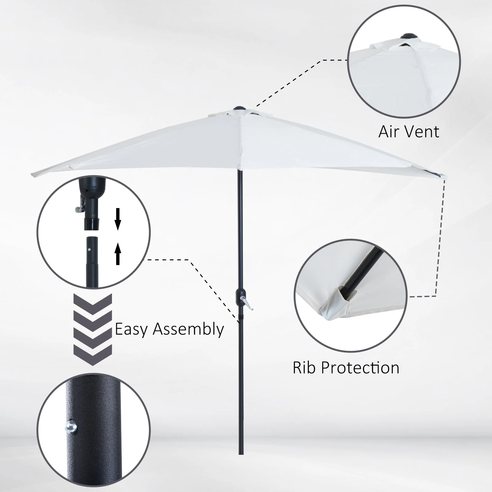 3M Half Parasol Semi Round Umbrella Patio Metal Frame Crank Handle for Balcony-- NO BASE INCLUDED - Image 4