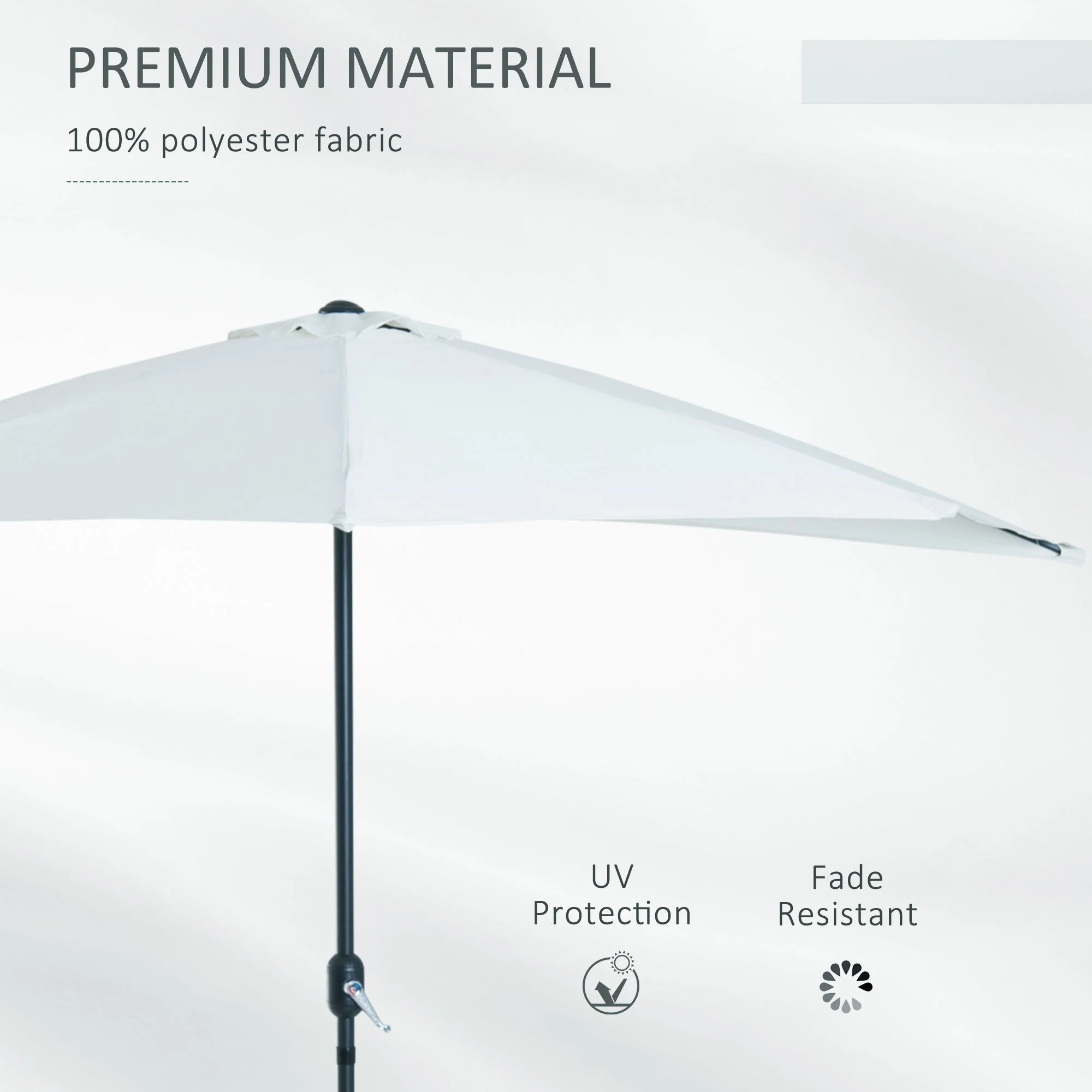 3M Half Parasol Semi Round Umbrella Patio Metal Frame Crank Handle for Balcony-- NO BASE INCLUDED - Image 5