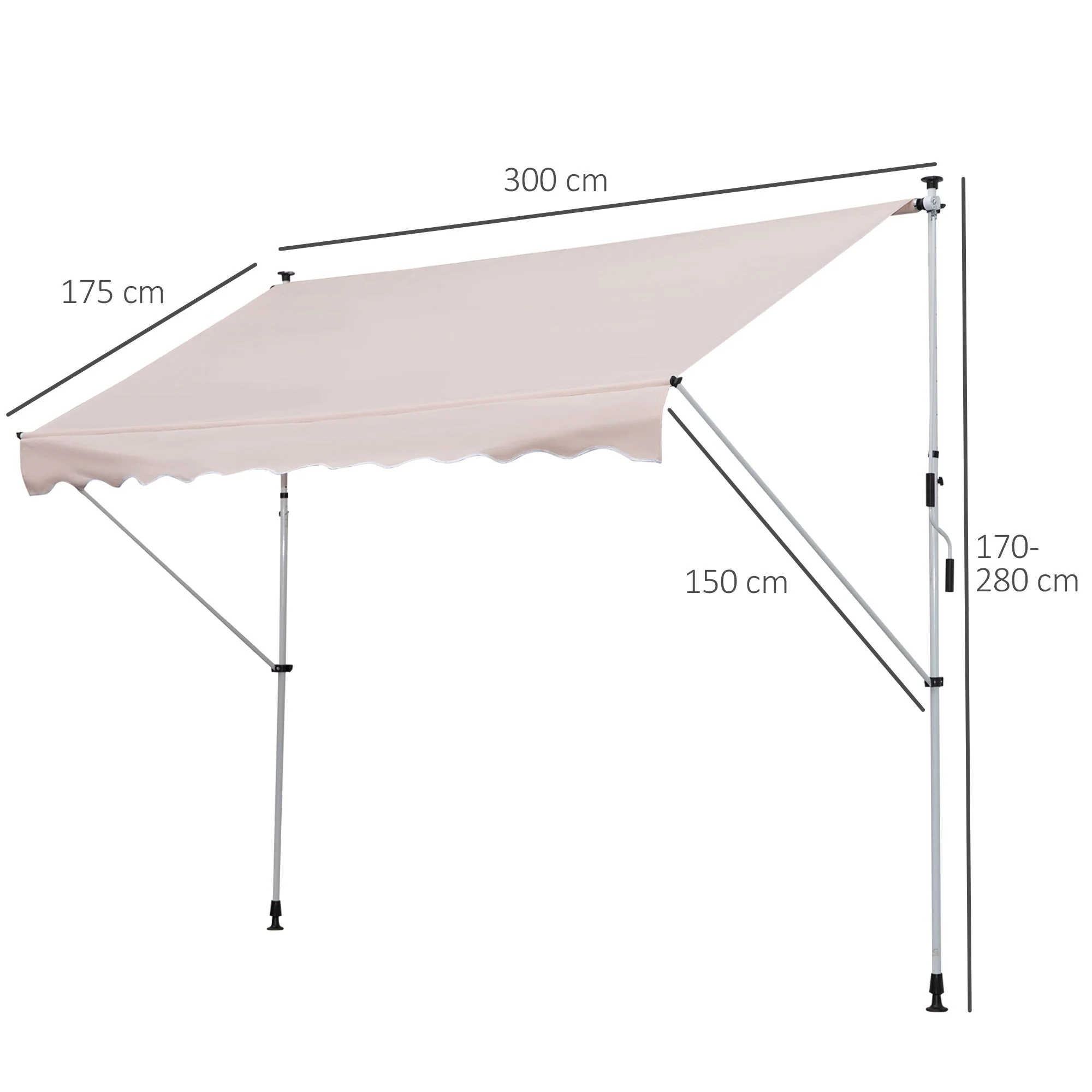 3x1.5m Adjustable Outdoor Aluminium Frame Awning Beige - Image 3