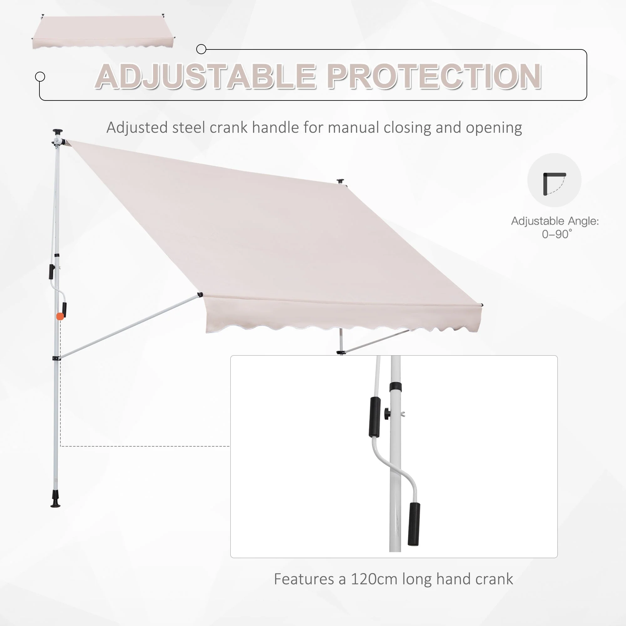 3x1.5m Adjustable Outdoor Aluminium Frame Awning Beige - Image 5