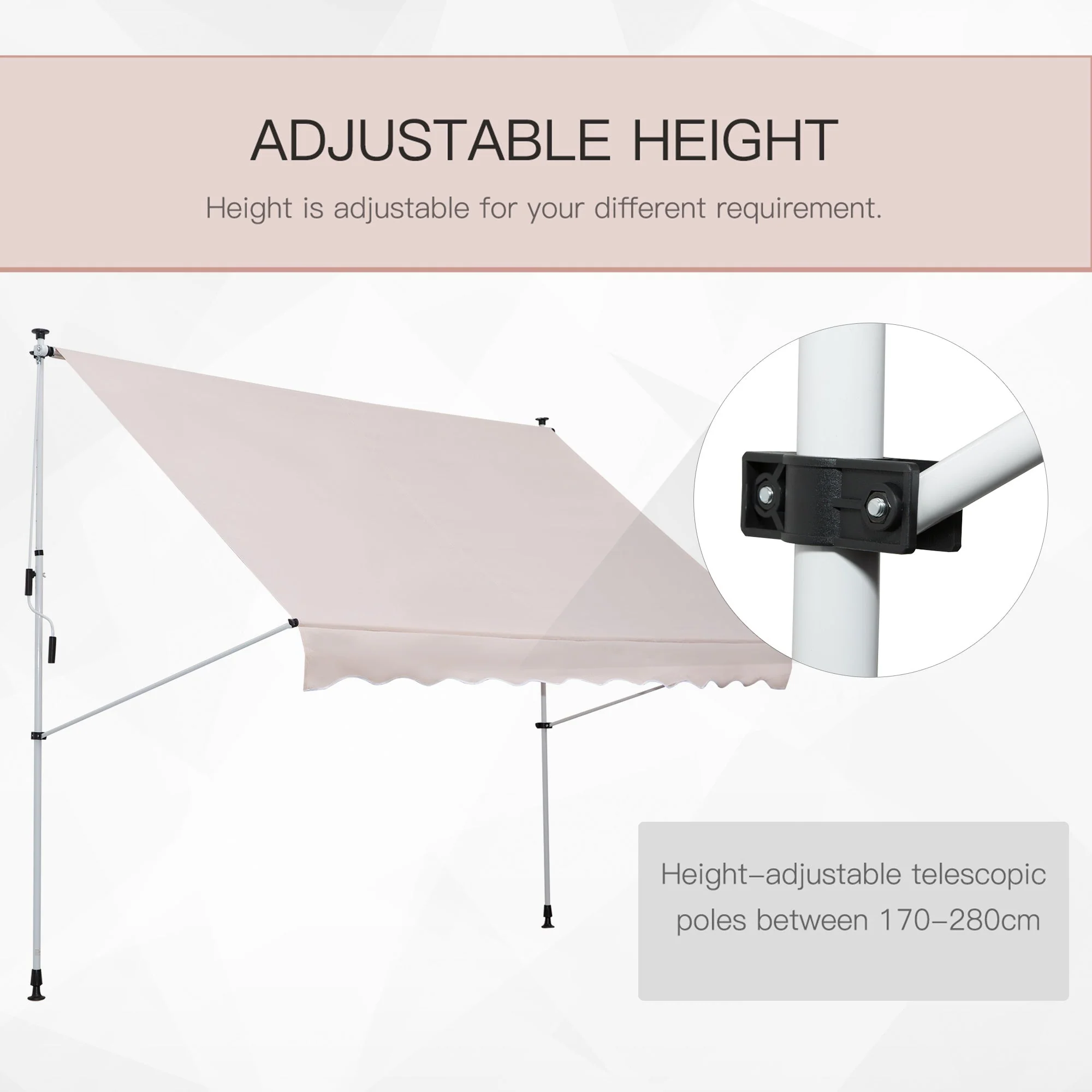 3x1.5m Adjustable Outdoor Aluminium Frame Awning Beige - Image 7