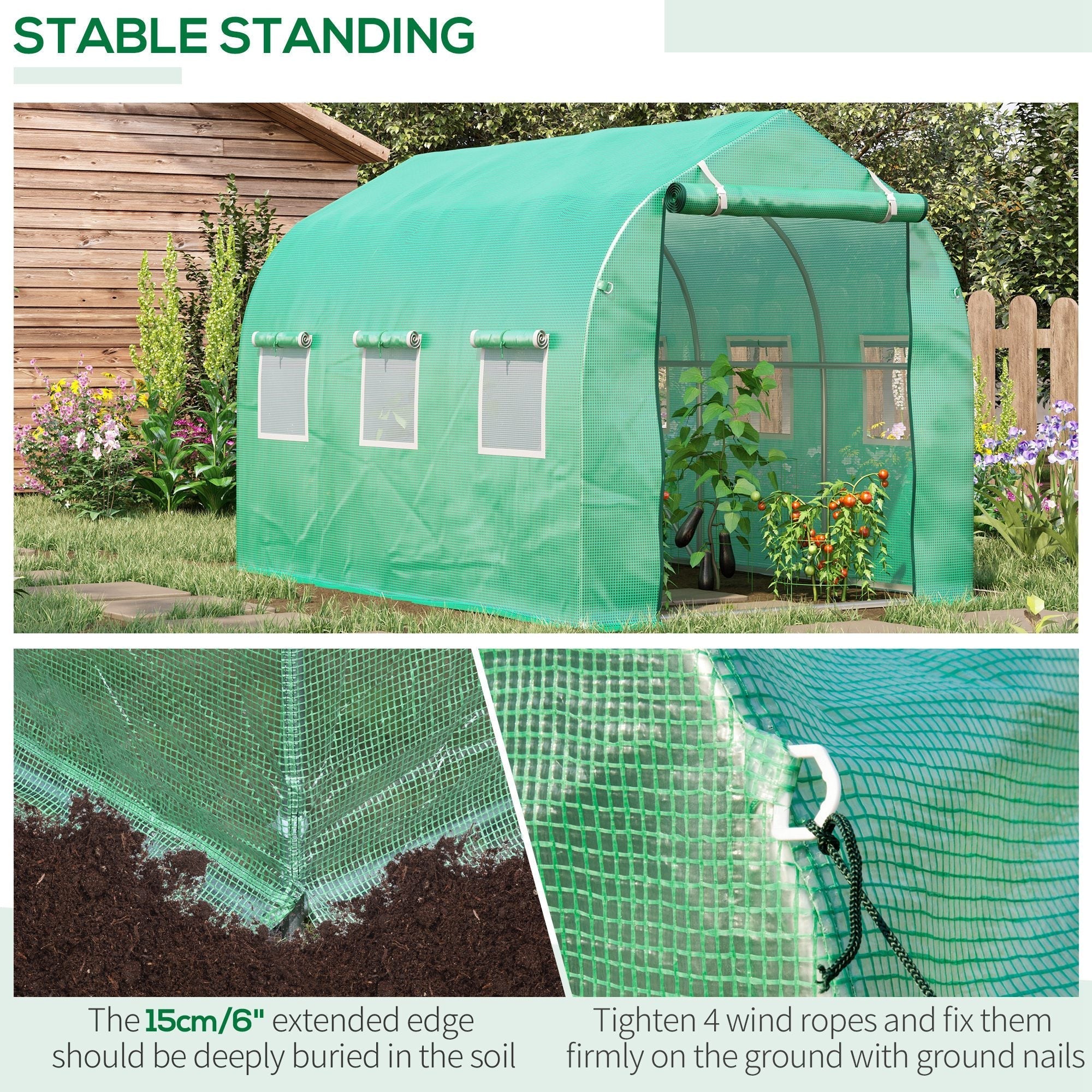 3x2 m Polytunnel Walk-in Greenhouse-Green - Image 5