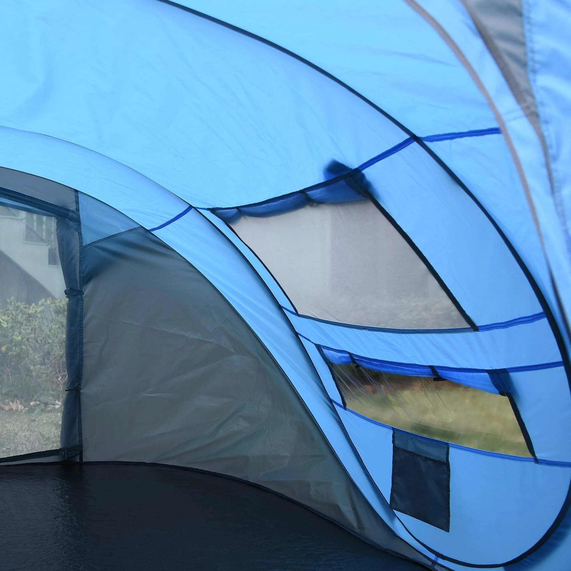 4-5 Person Pop-up Camping Tent Waterproof Family Tent w/ 2 Mesh Windows & PVC Windows Portable Carry Bag for Outdoor Trip Sky Blue - Image 8