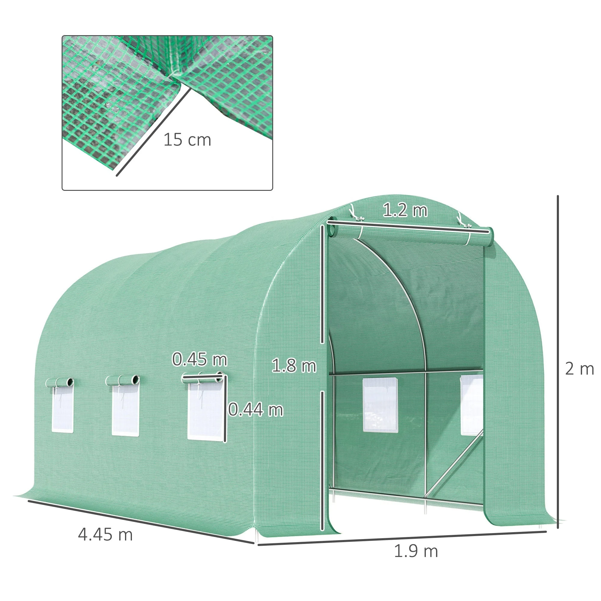 4.5m x 2m x 2m Walk-in Tunnel Greenhouse Garden Plant Growing House with Door and Ventilation Window - Image 3