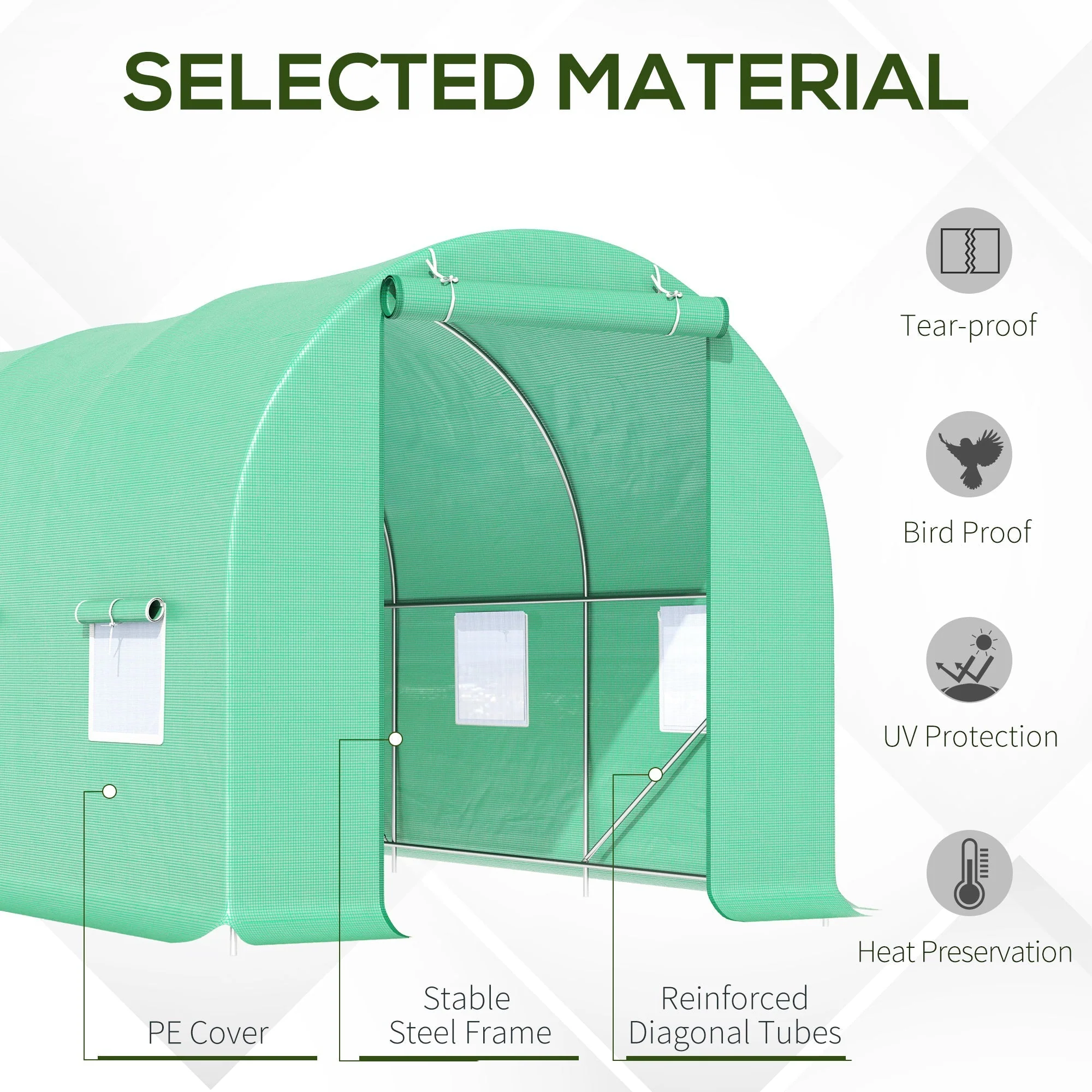 4.5m x 2m x 2m Walk-in Tunnel Greenhouse Garden Plant Growing House with Door and Ventilation Window - Image 4
