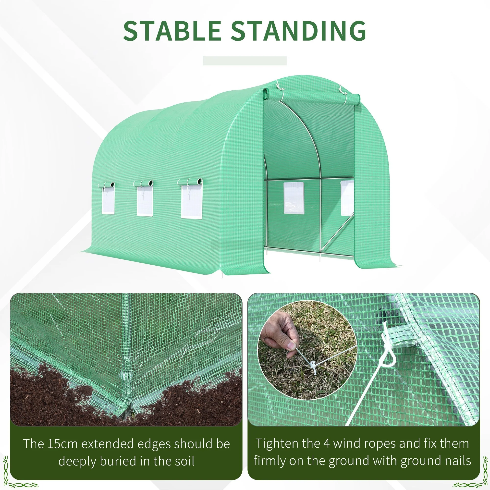 4.5m x 2m x 2m Walk-in Tunnel Greenhouse Garden Plant Growing House with Door and Ventilation Window - Image 6