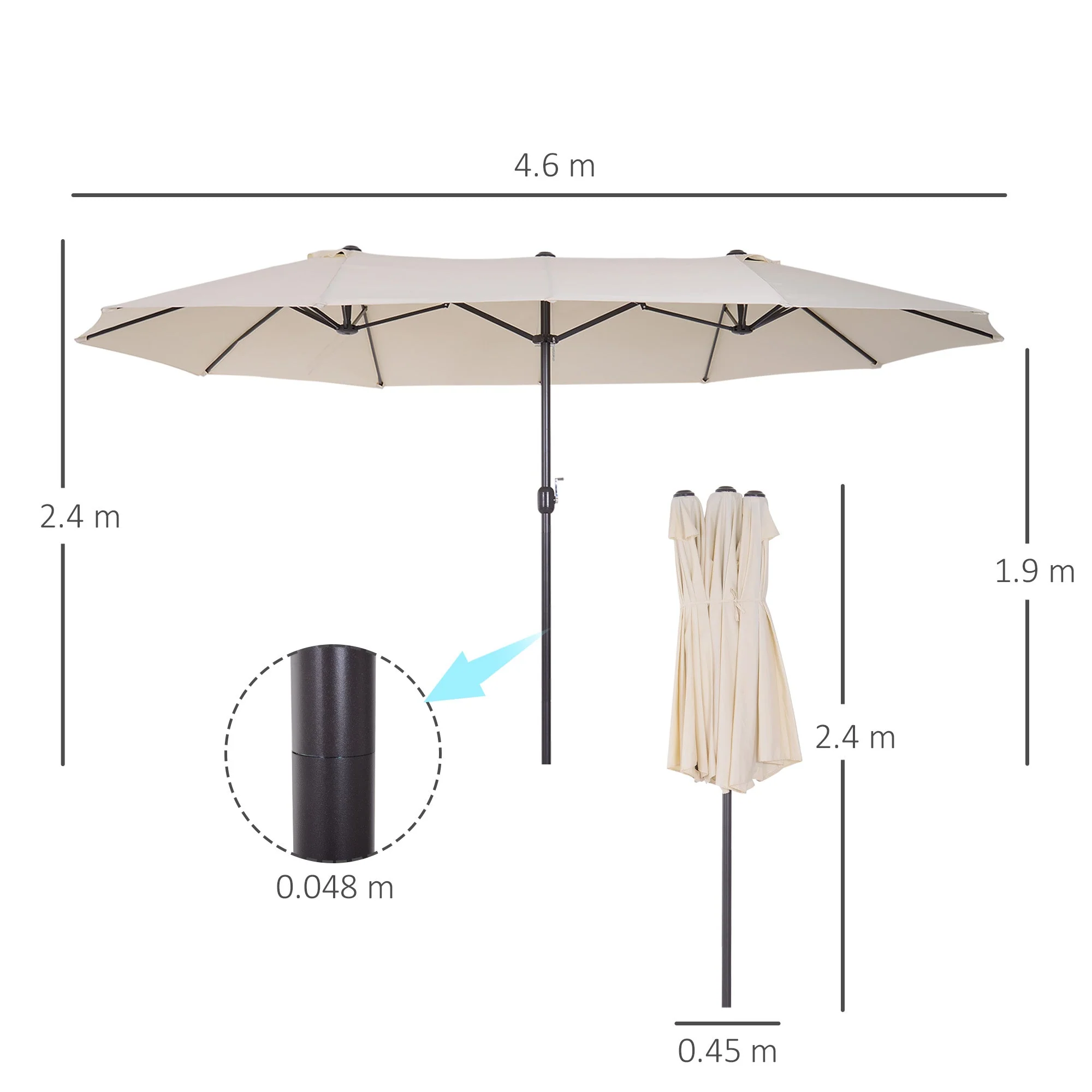 4.6m Double-Sided Patio Parasol Sun Umbrella-Beige - Image 3