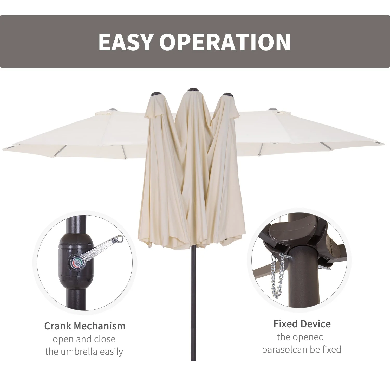 4.6m Double-Sided Patio Parasol Sun Umbrella-Beige - Image 5