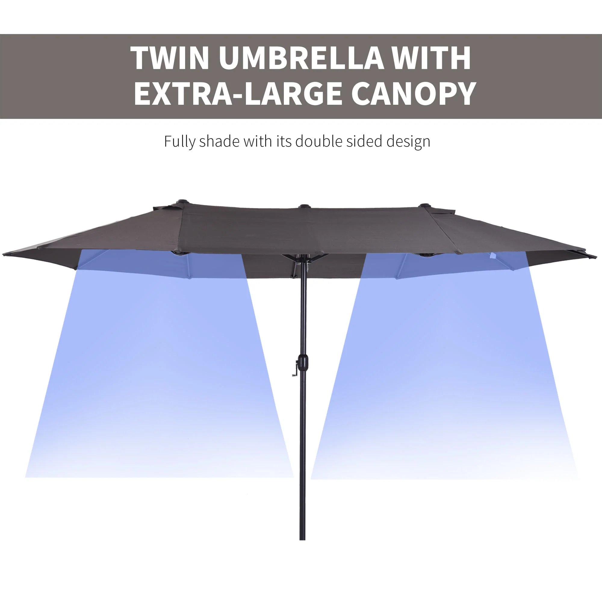 4.6m Garden Parasol Double-Sided Sun Umbrella Patio Market Shelter Canopy Shade Outdoor Grey - Image 4