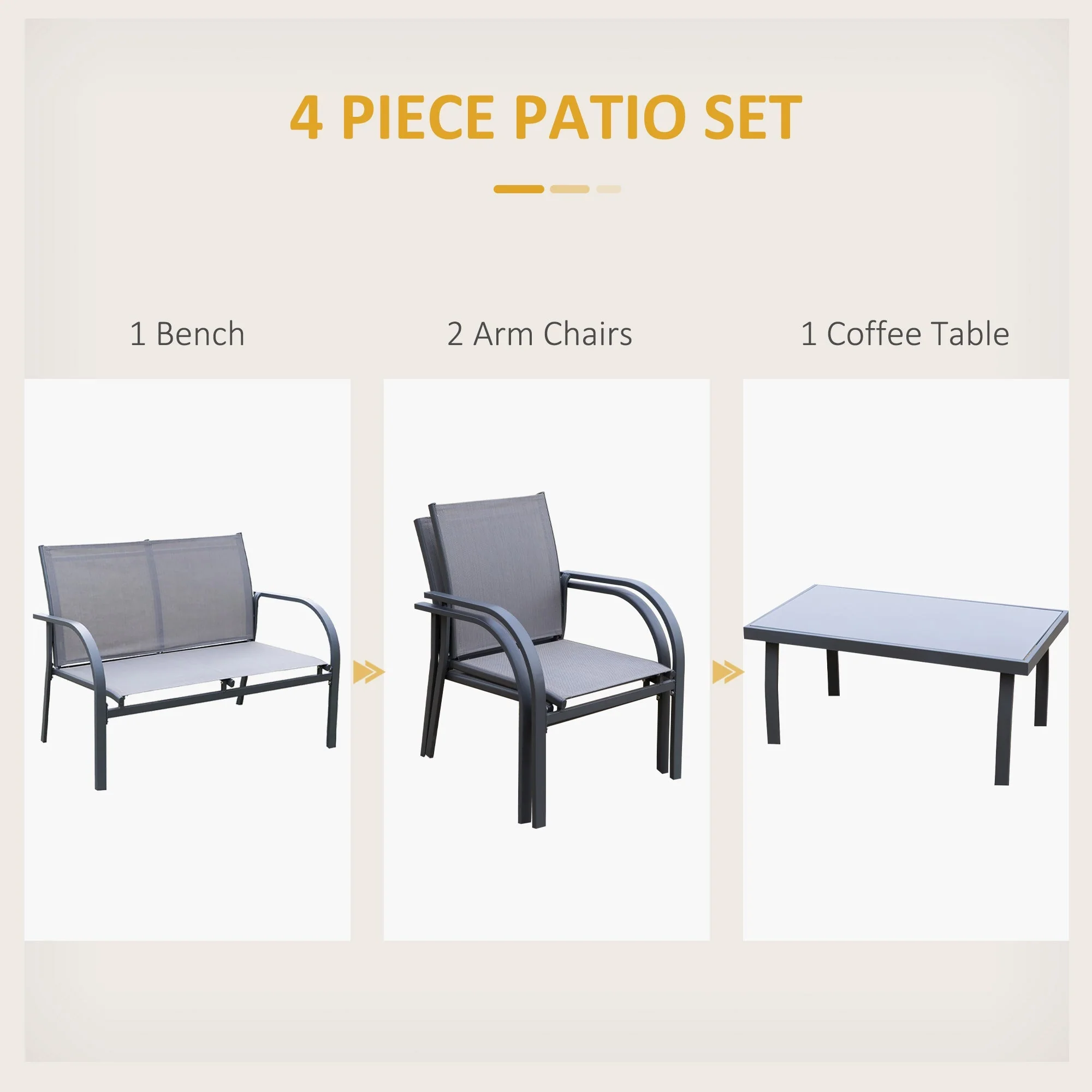 4-Piece Curved Steel Outdoor Furniture Set w/ Loveseat - Image 4