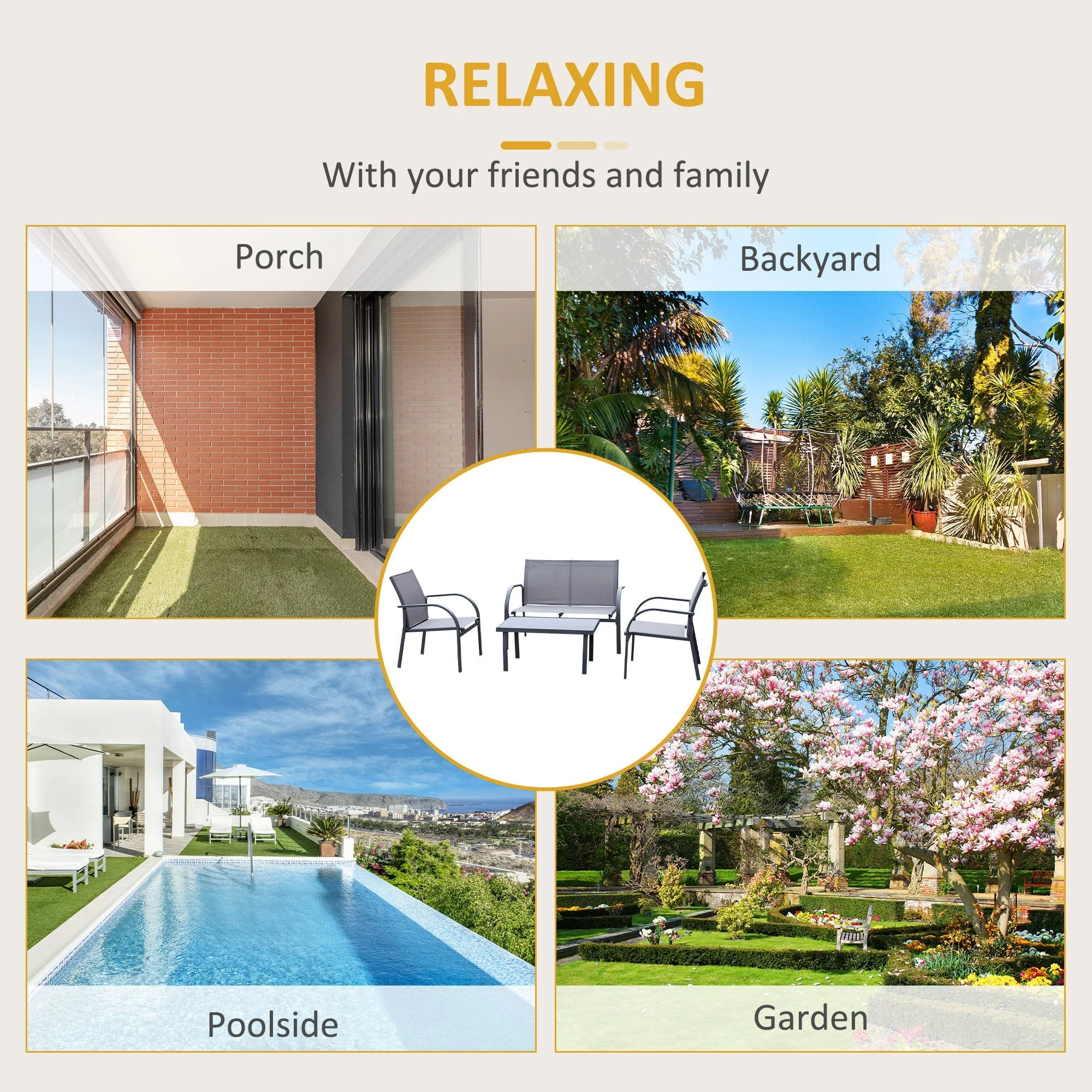 4-Piece Curved Steel Outdoor Furniture Set w/ Loveseat - Image 7