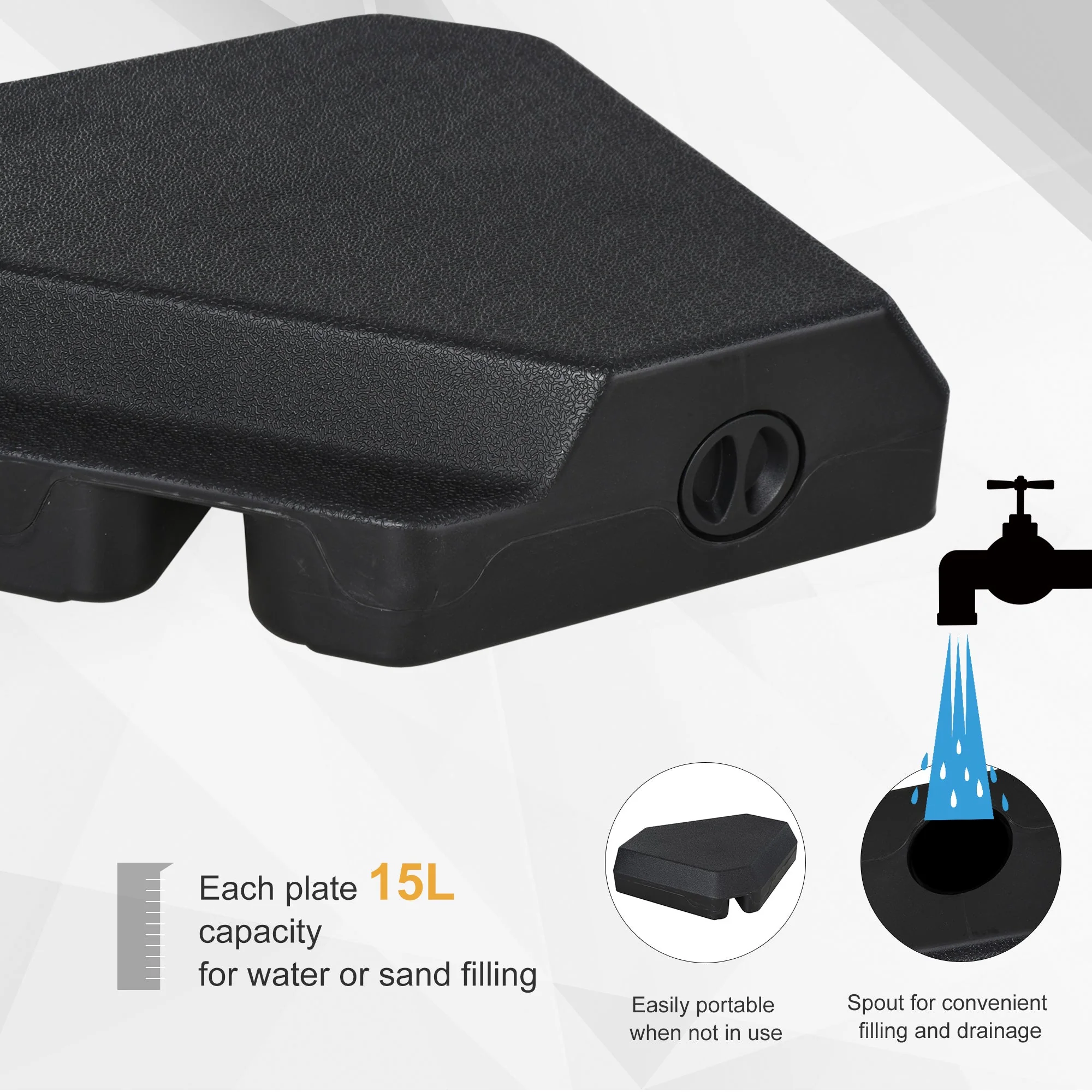 4-Piece Fillable Parasol Base w/ Steel Cross Base Garden Umbrella Stand Weight Umbrella Sand Water Plastic Black - Image 4