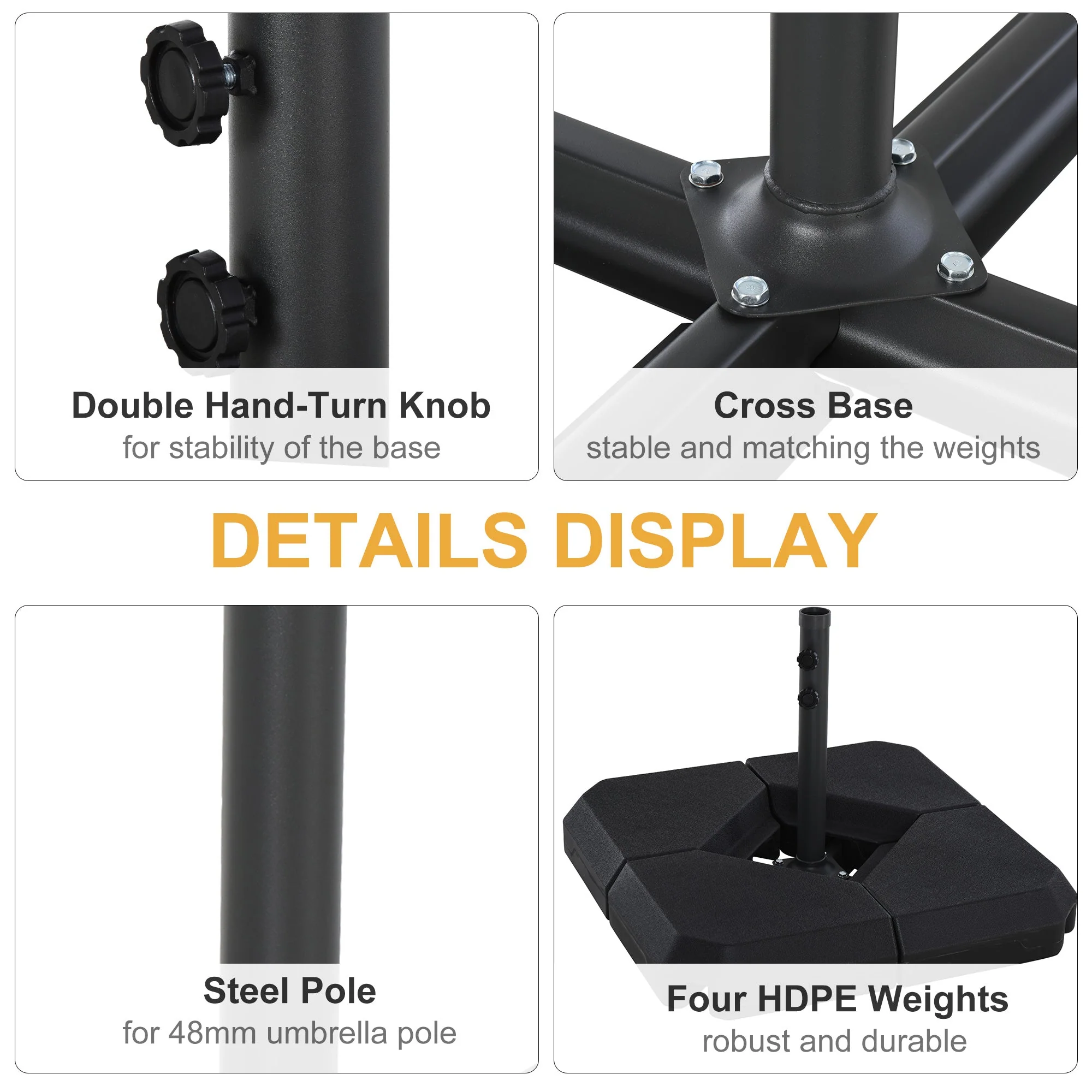 4-Piece Fillable Parasol Base w/ Steel Cross Base Garden Umbrella Stand Weight Umbrella Sand Water Plastic Black - Image 5