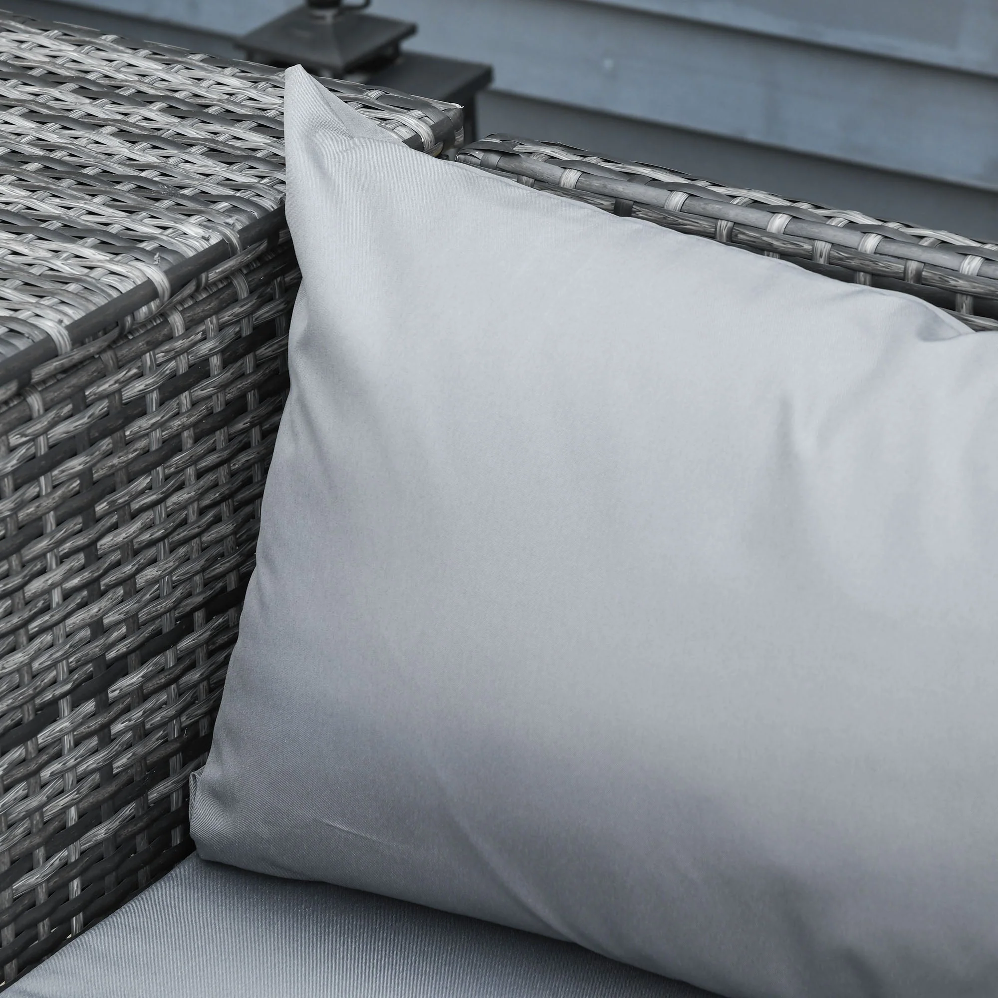 4-Piece Garden Rattan Wicker Outdoor Furniture Patio Corner Sofa Love Seat and Table Set with Cushions Side Desk Storage - Mixed Grey - Image 9