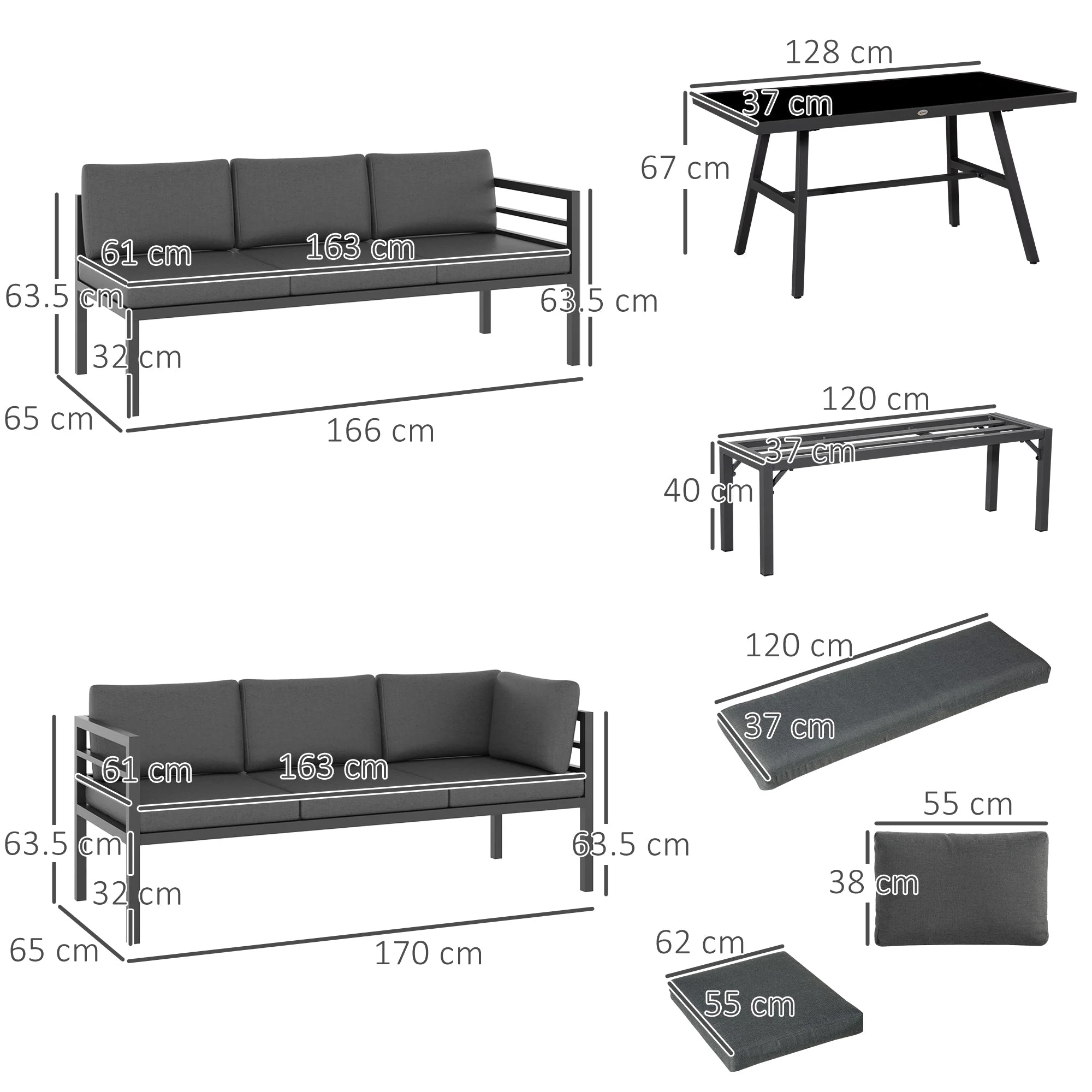 4 Piece L-shaped Garden Furniture Set 8 Seater Aluminium Outdoor Dining Set Conversation Sofa Set w/ Bench - Image 3