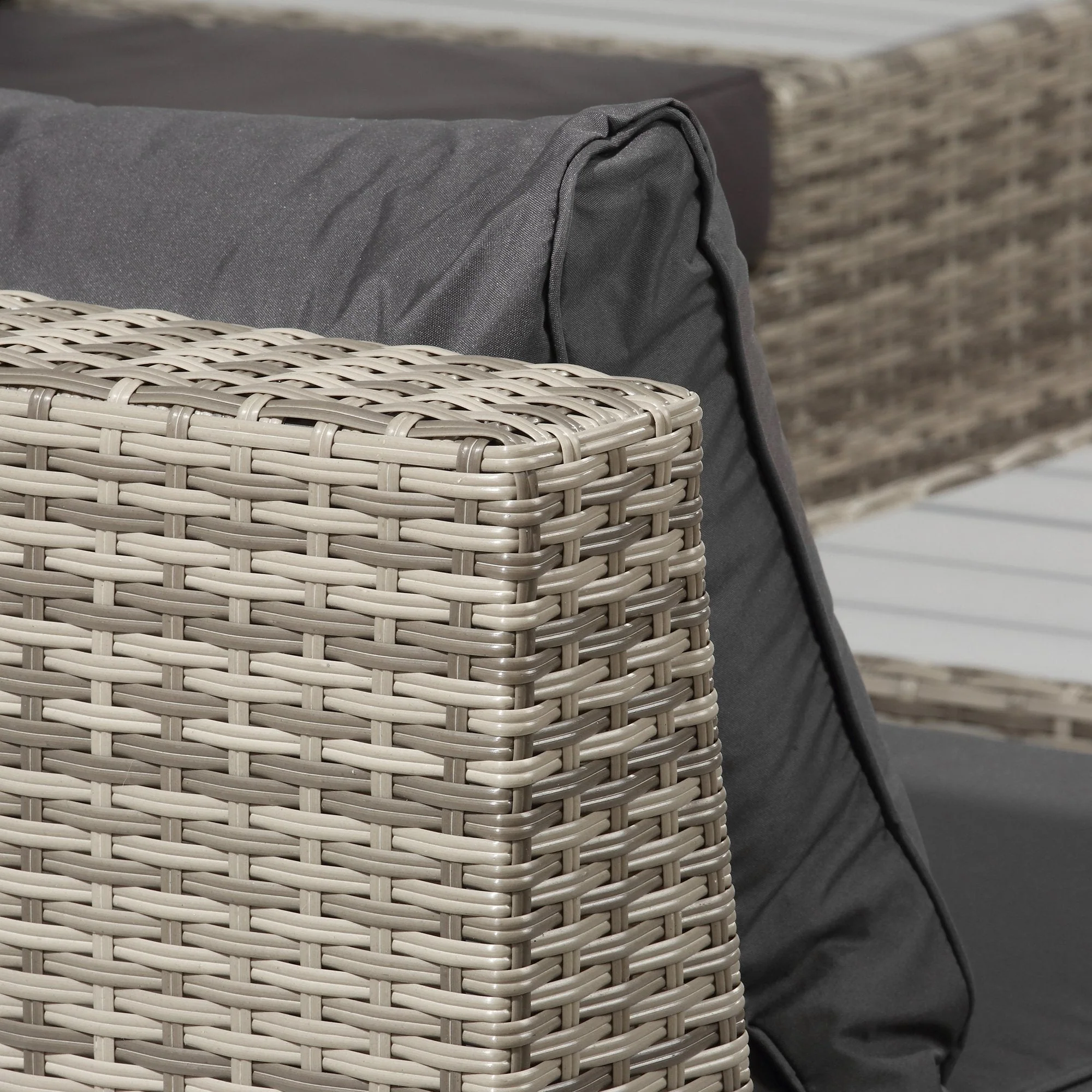 4-Piece Rattan Garden Furniture Outdoor Sectional Corner Sofa and Coffee Table Set Conservatory Wicker Weave Furniture with Armrest and Cushions - Light Grey - Image 7