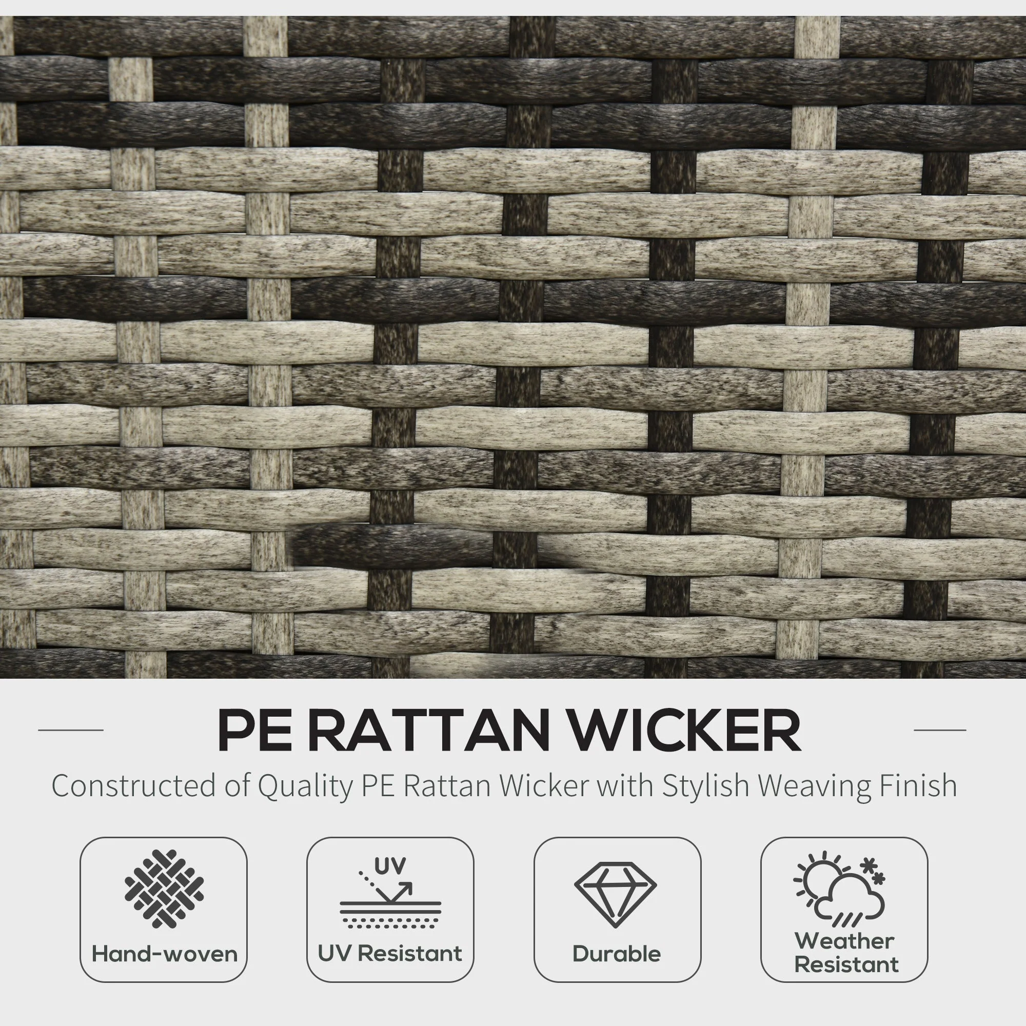 4 Seater Rattan Sofa Set Wicker Sectional Furniture Cushion Grey Garden - Image 4
