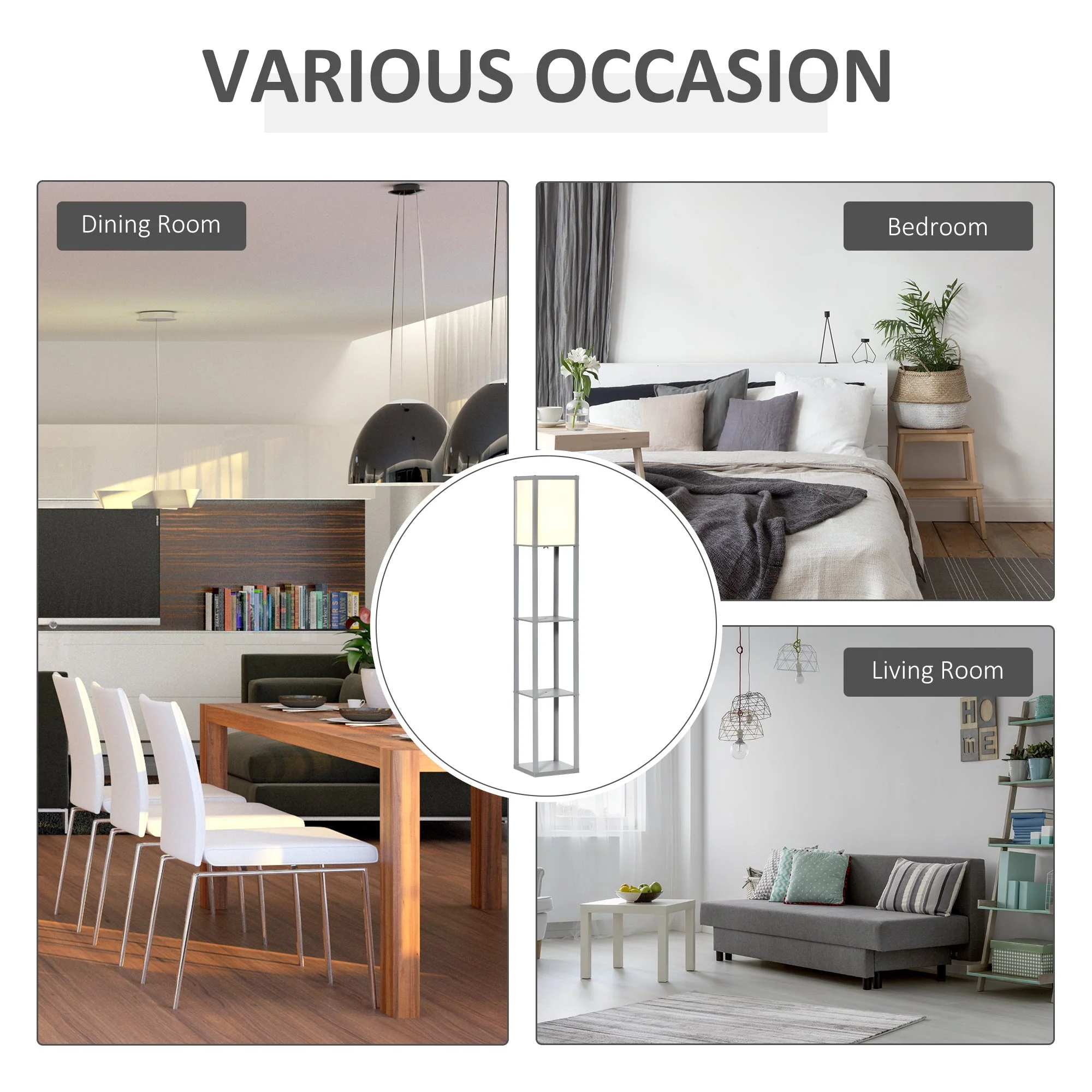 4-Tier Floor Lamp Standing Lamp with Storage Shelf for Home Office Dorm Grey - Image 6